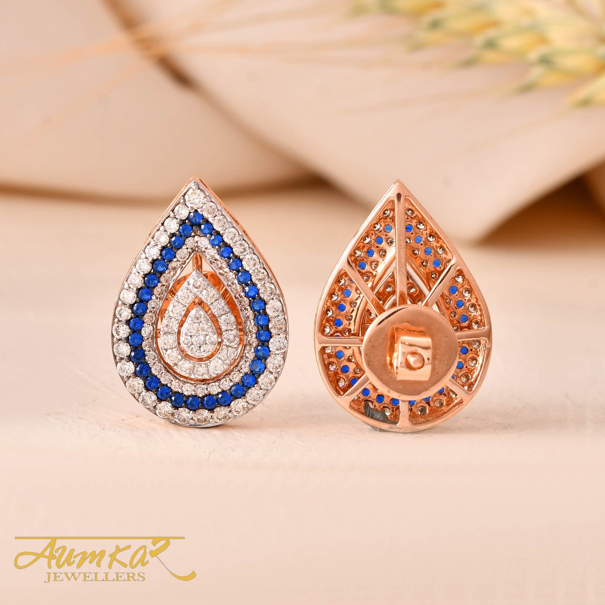 Blue Stone Teardrop Stud Earrings For Women Custom Design