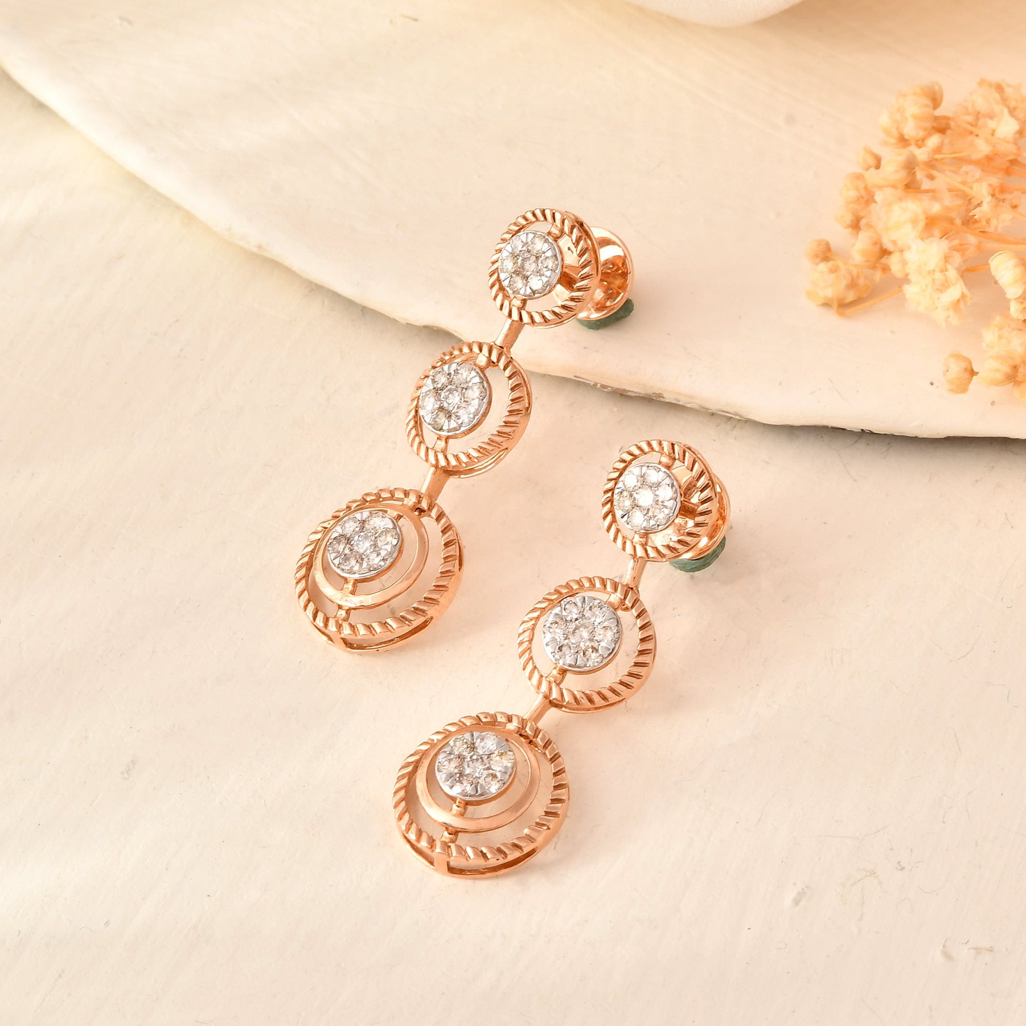 Rose Gold Diamond Dangle Earrings For Women Wedding Jewelry