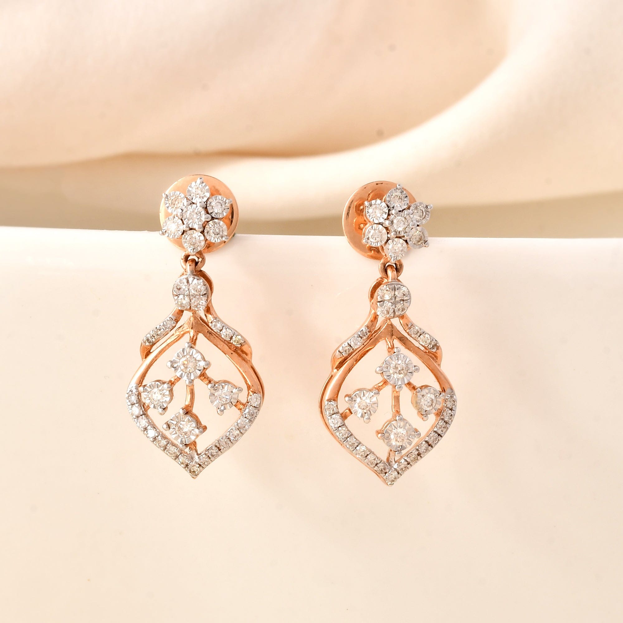 Diamond Floral Chandelier Earrings Women's Luxury Danglers