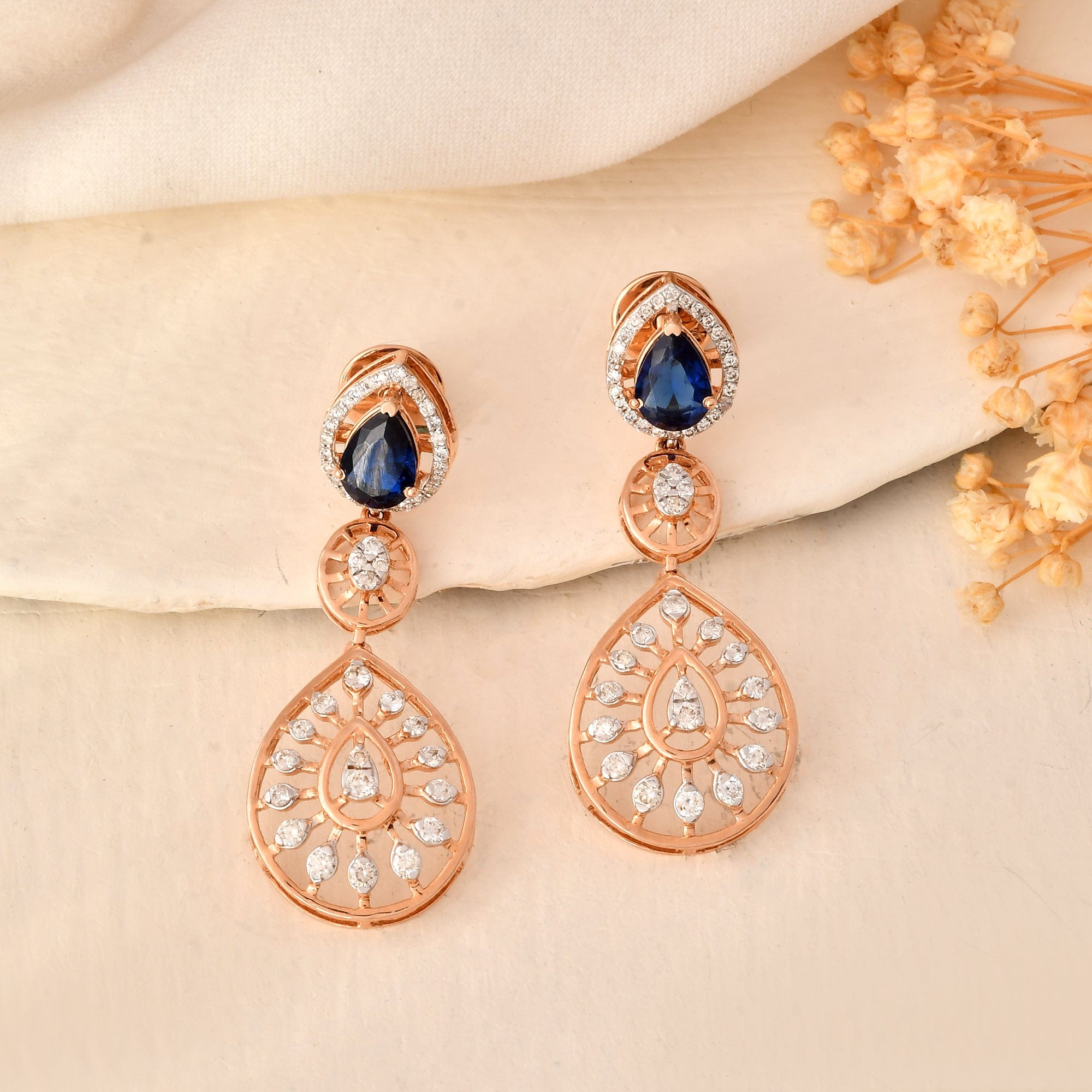 Blue Stone Drop Earrings Diamond Chandelier Wedding Jewelry