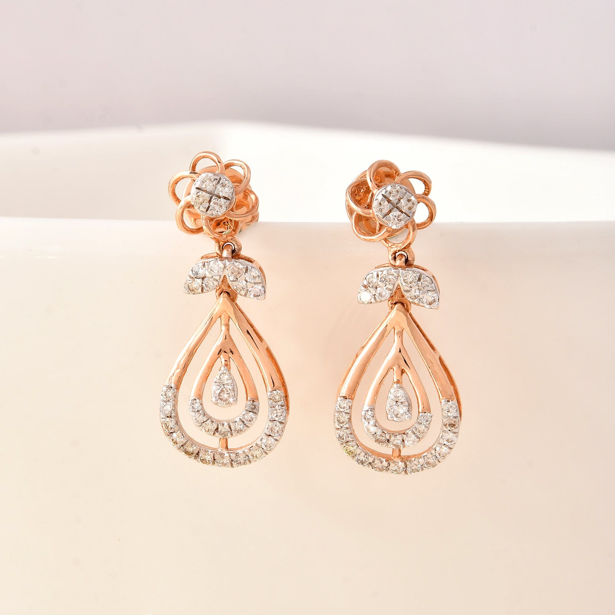 Rose Gold Diamond Drop Earrings For Women Wedding Jewelry