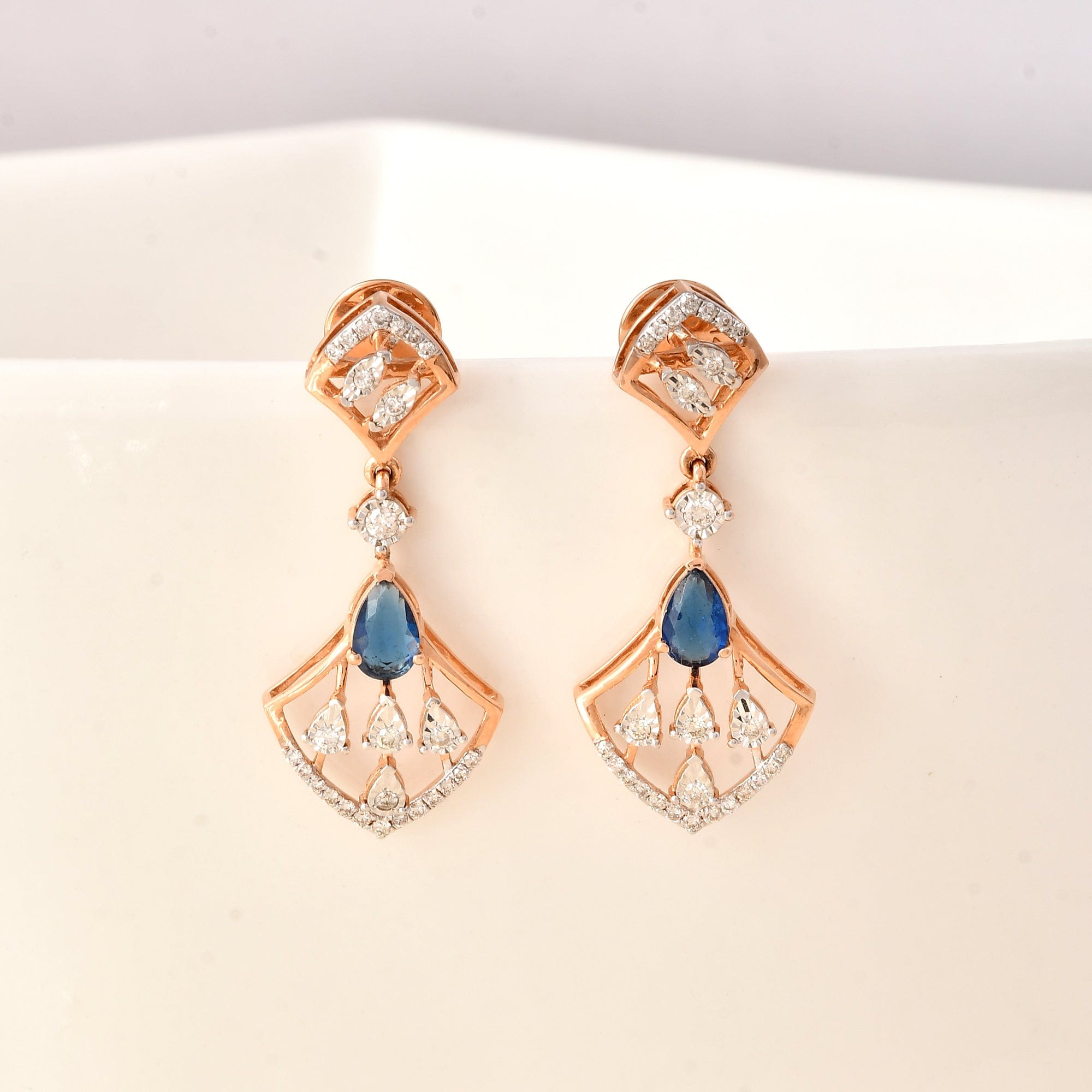 Blue Stone Diamond Dangler Earrings For Women Wedding Jewelry