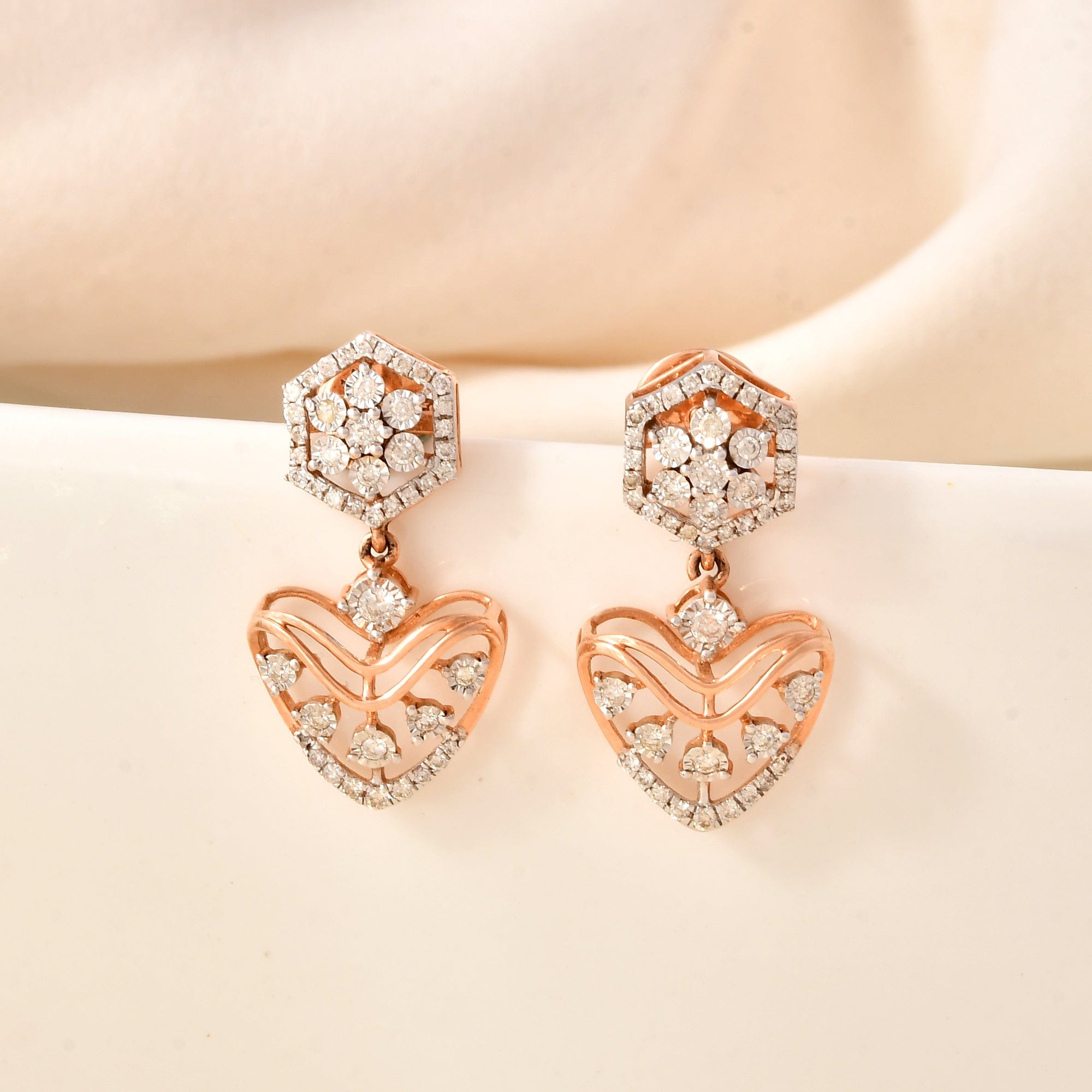 Diamond Drop Earrings Hexagon Heart Design Women's Danglers