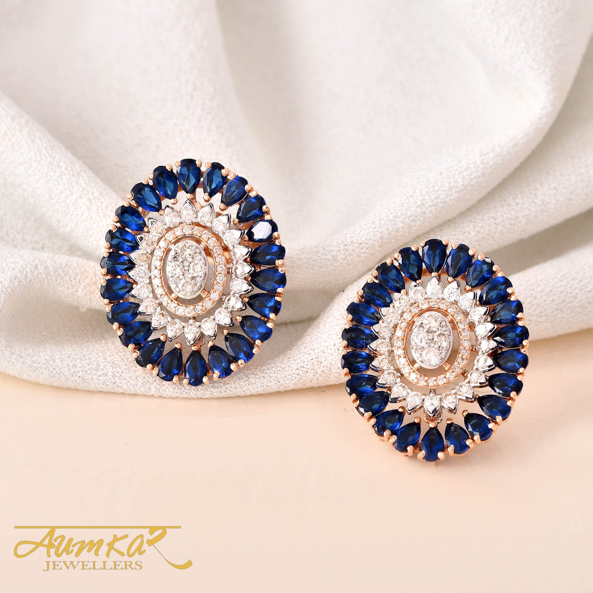 Blue Stone Diamond Stud Earrings For Women Wedding Jewelry