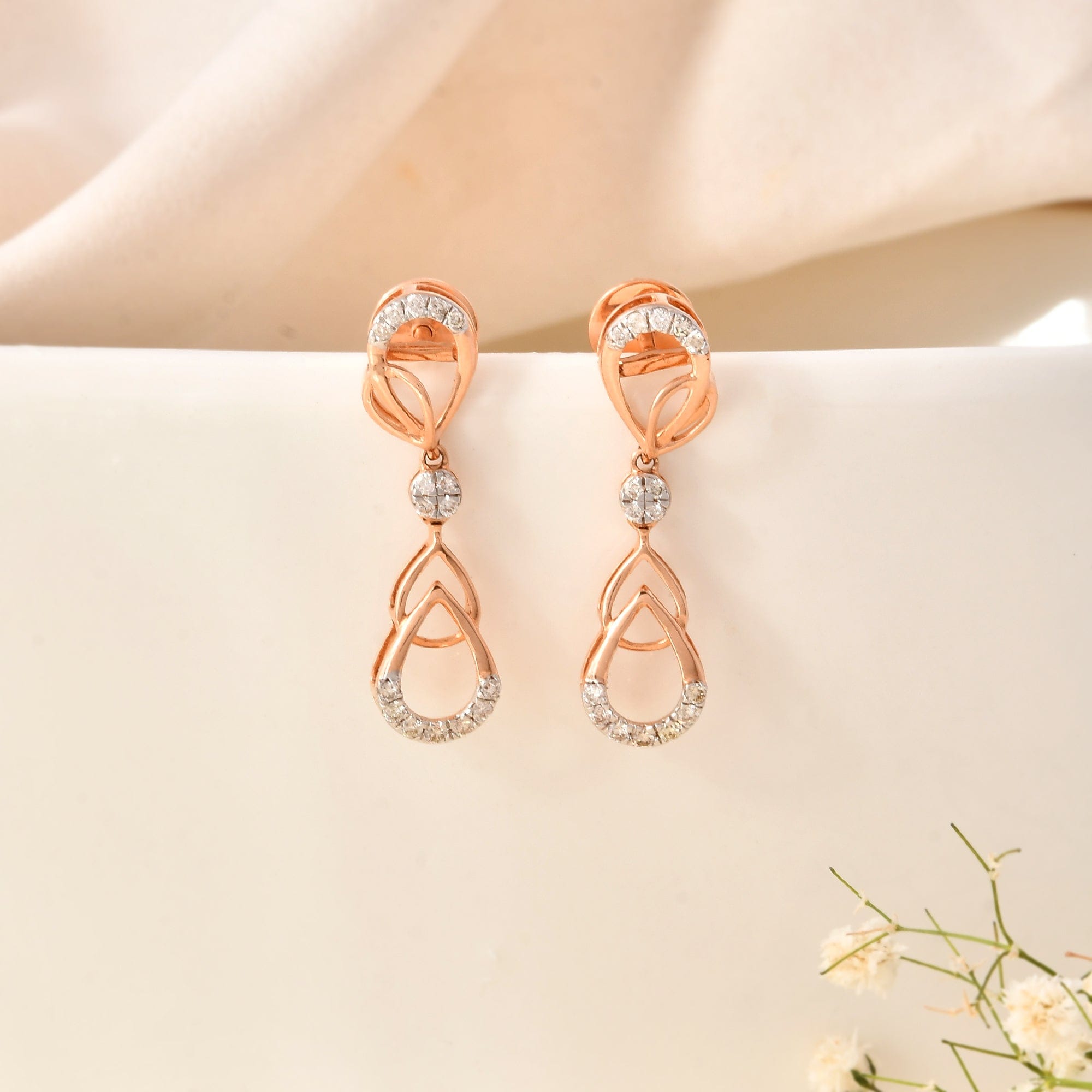 Rose Gold Diamond Dangler Earrings For Women Wedding Jewelry