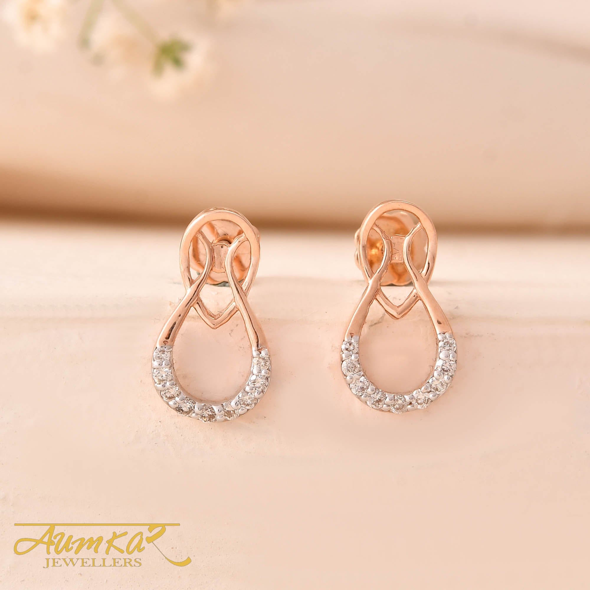 Rose Gold Diamond Teardrop Stud Earrings For Women