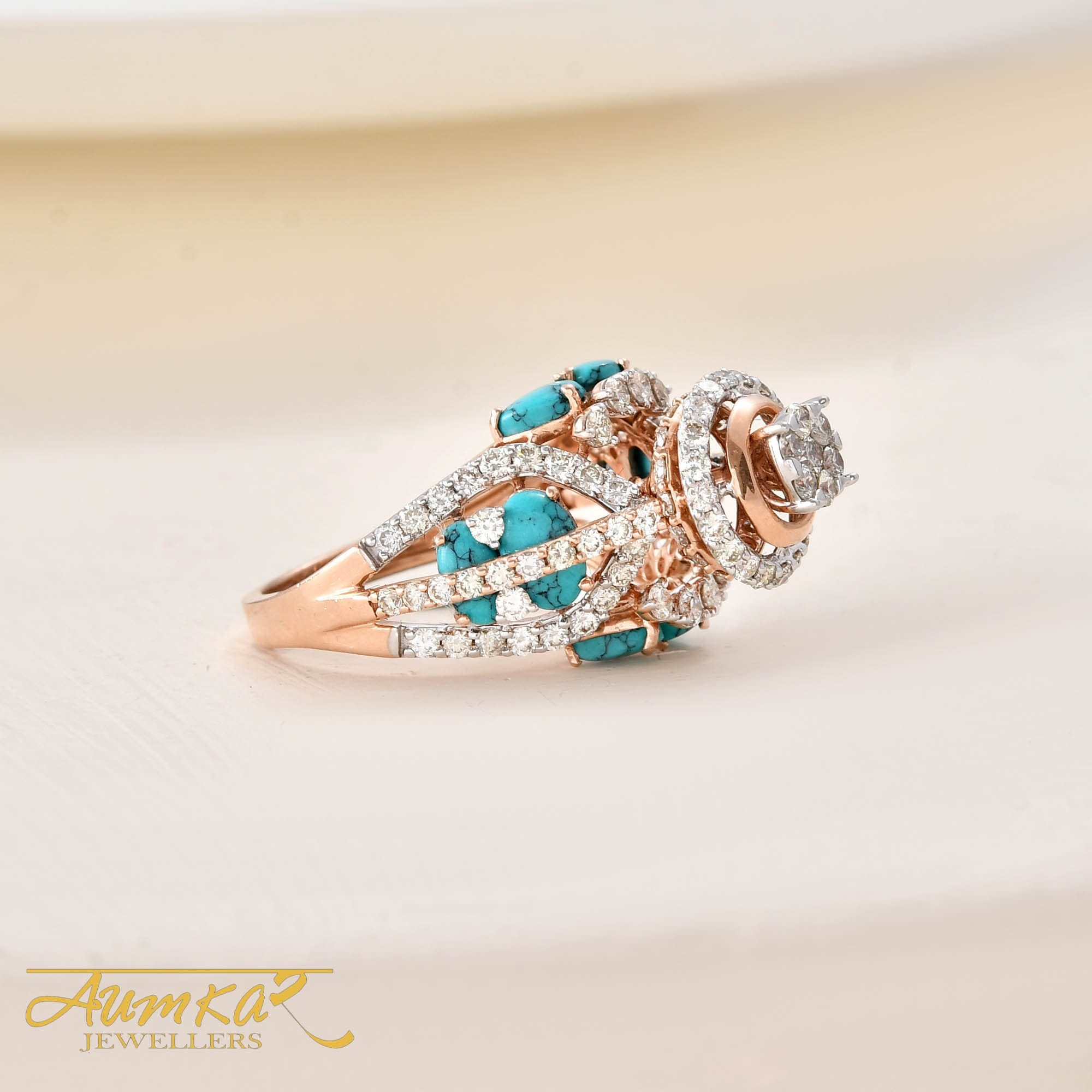 Turquoise Diamond Cocktail Ring For Women Statement Jewelry