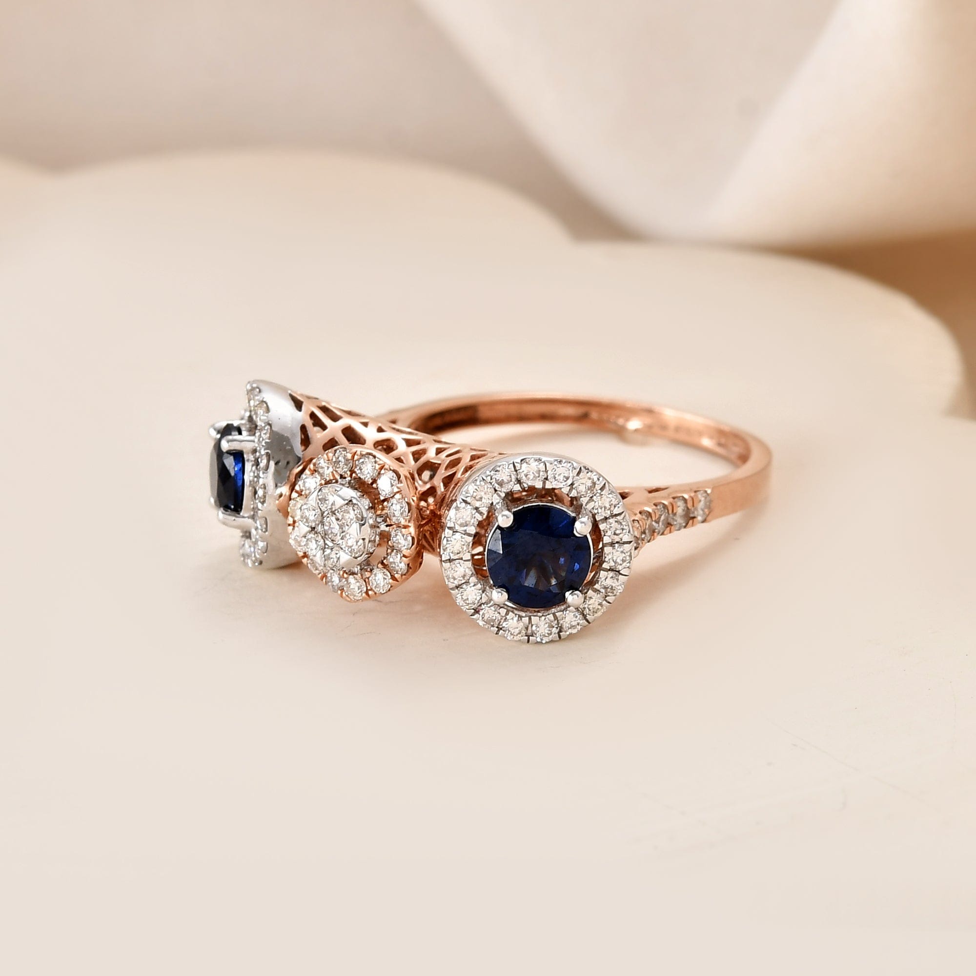 Blue Stone Halo Ring With Diamond Accents For Women