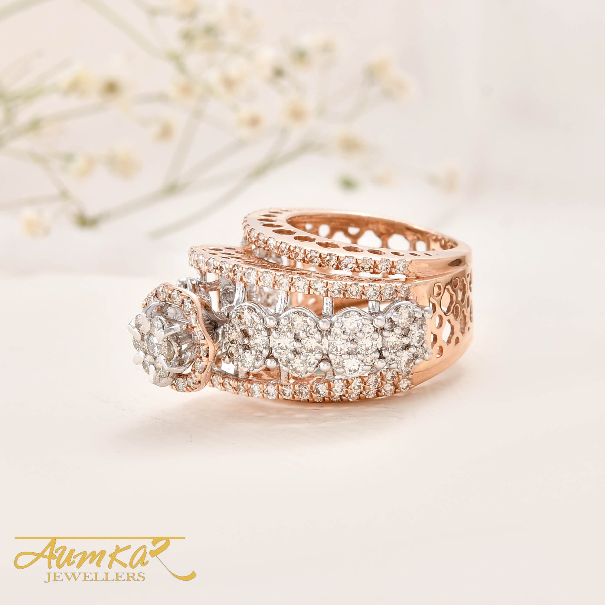 Women's Diamond Cocktail Ring Rose Gold Wedding Band