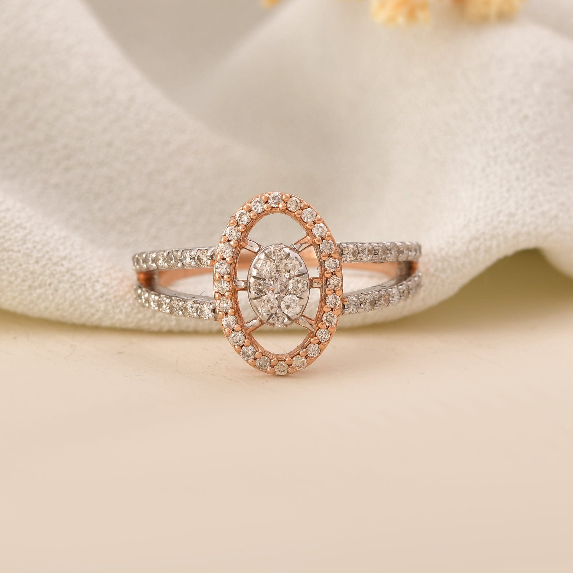 Women's Diamond Halo Ring Rose Gold Engagement Gift