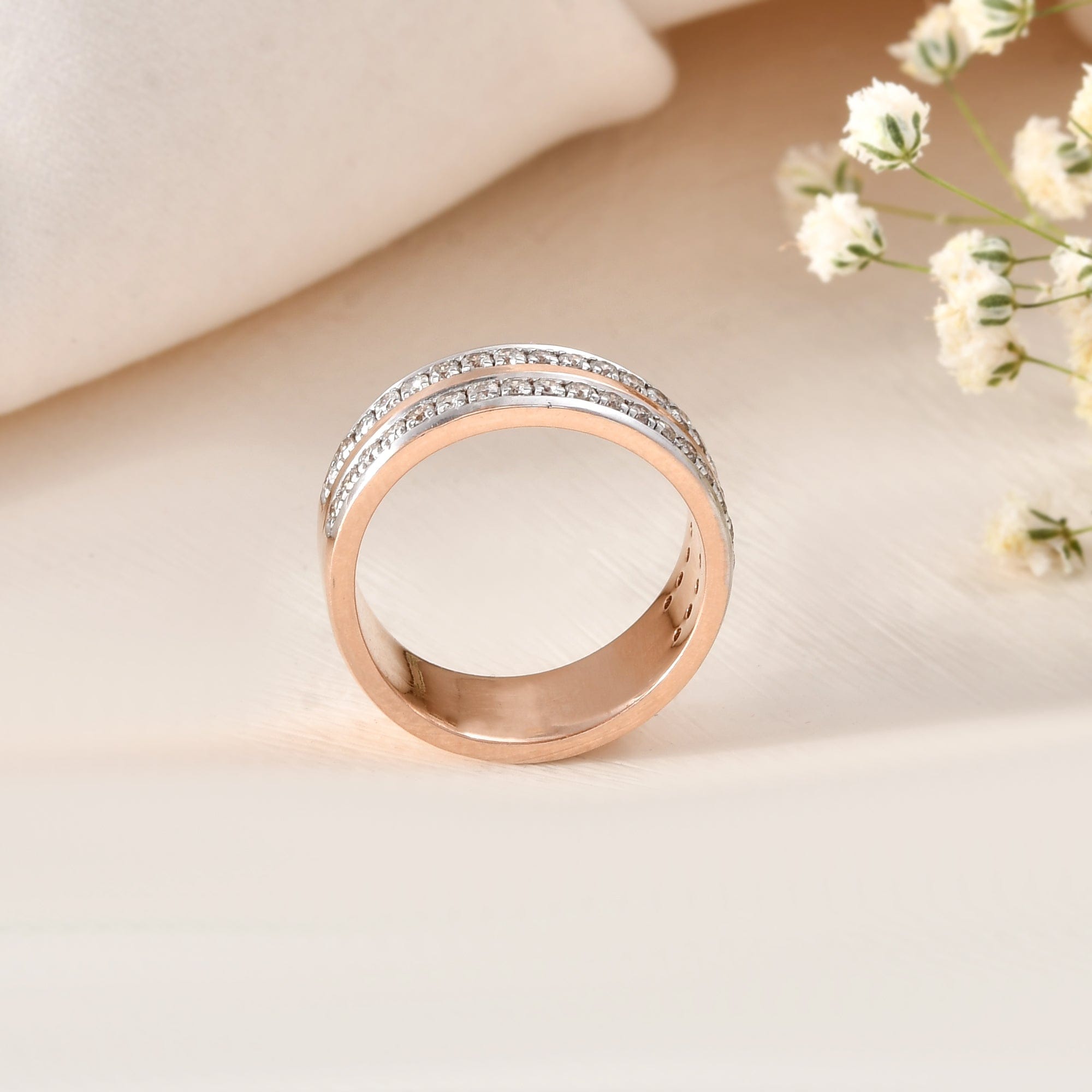 Women's Diamond Band Ring Two Row Pave Setting Wedding Ring