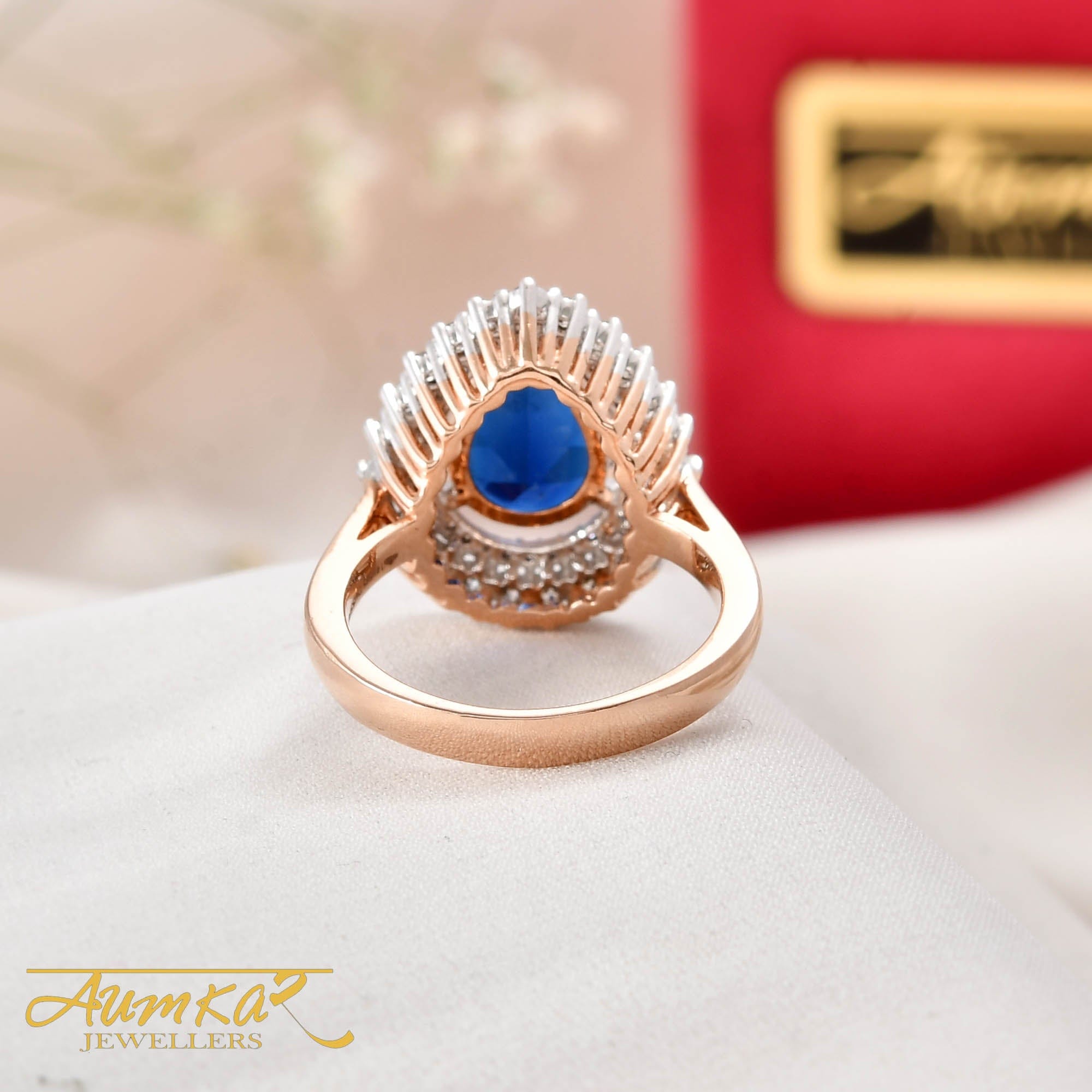 Blue Stone Halo Ring With Diamond Accents For Women