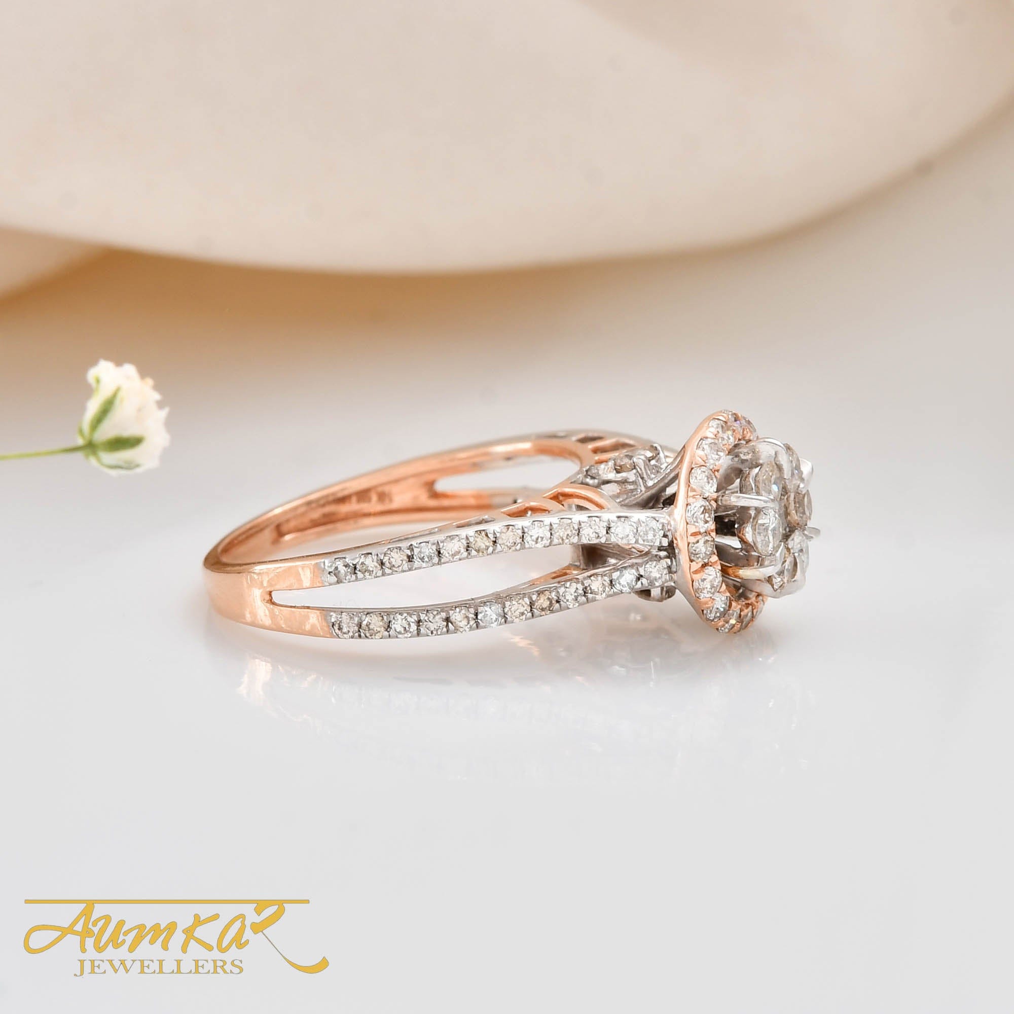 Rose Gold Diamond Cluster Engagement Ring For Women