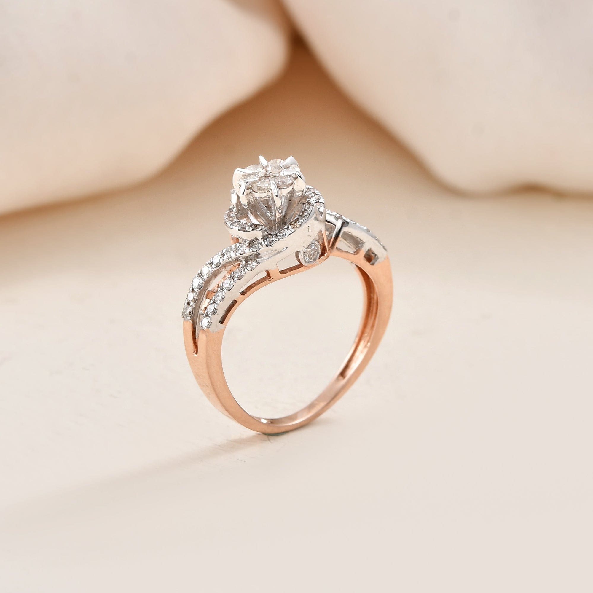 Diamond Halo Engagement Ring For Women Rose Gold Wedding