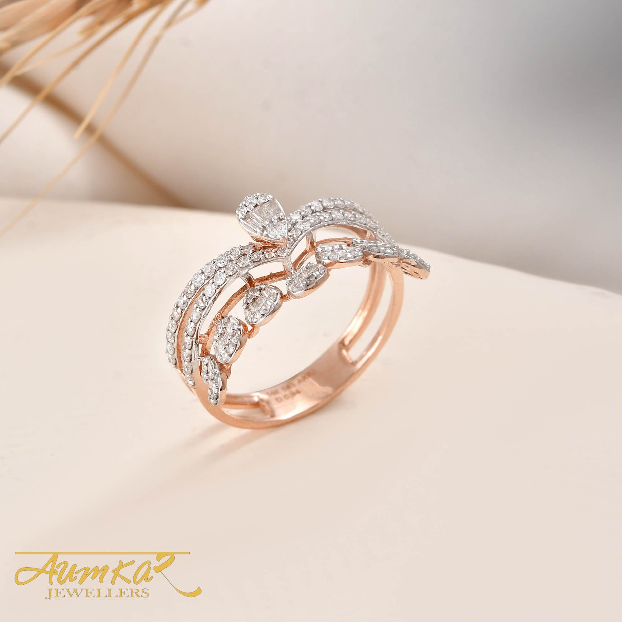 Diamond Crown Ring Women's Wedding Band Rose Gold Design