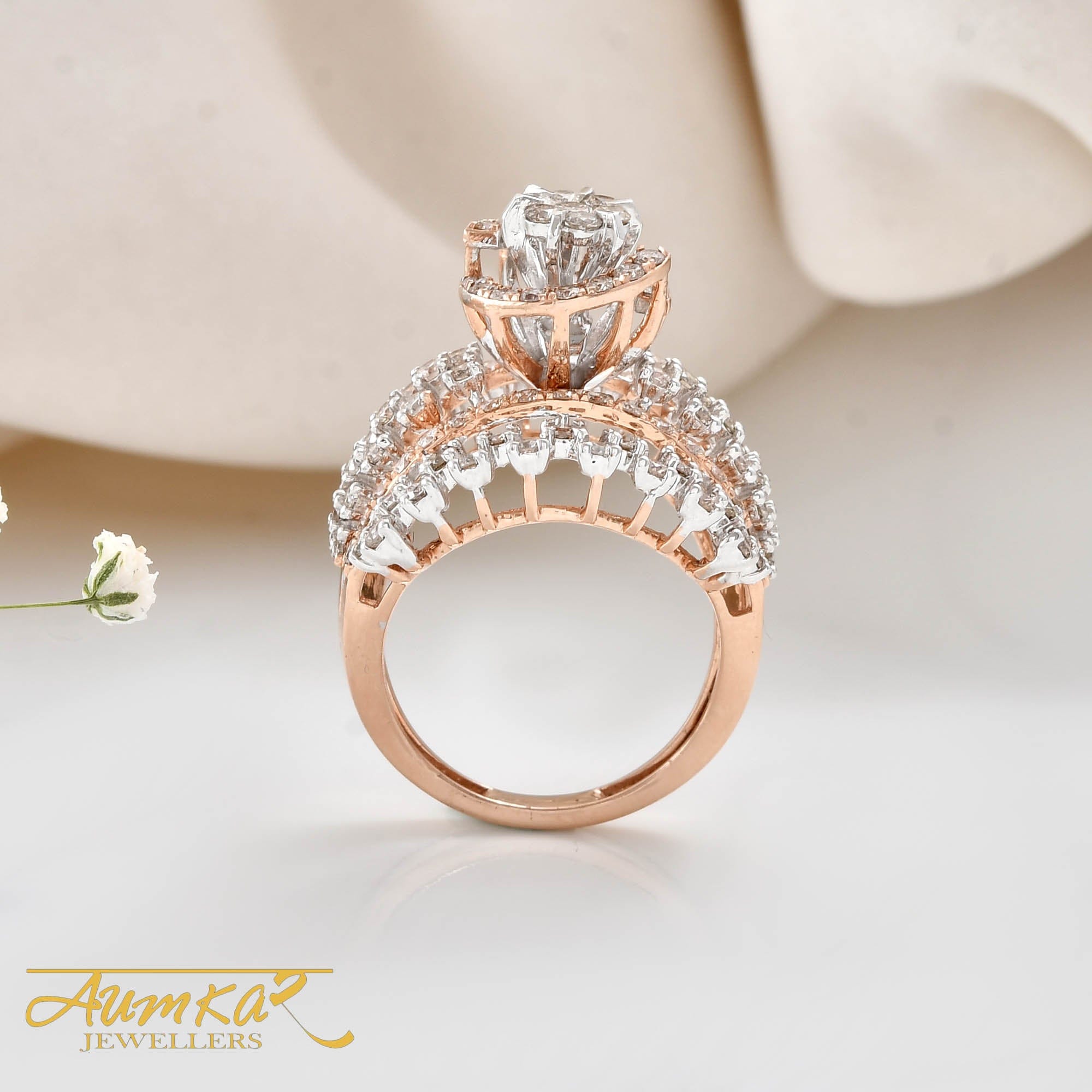 Women's Diamond Cocktail Ring Rose Gold Engagement Wedding