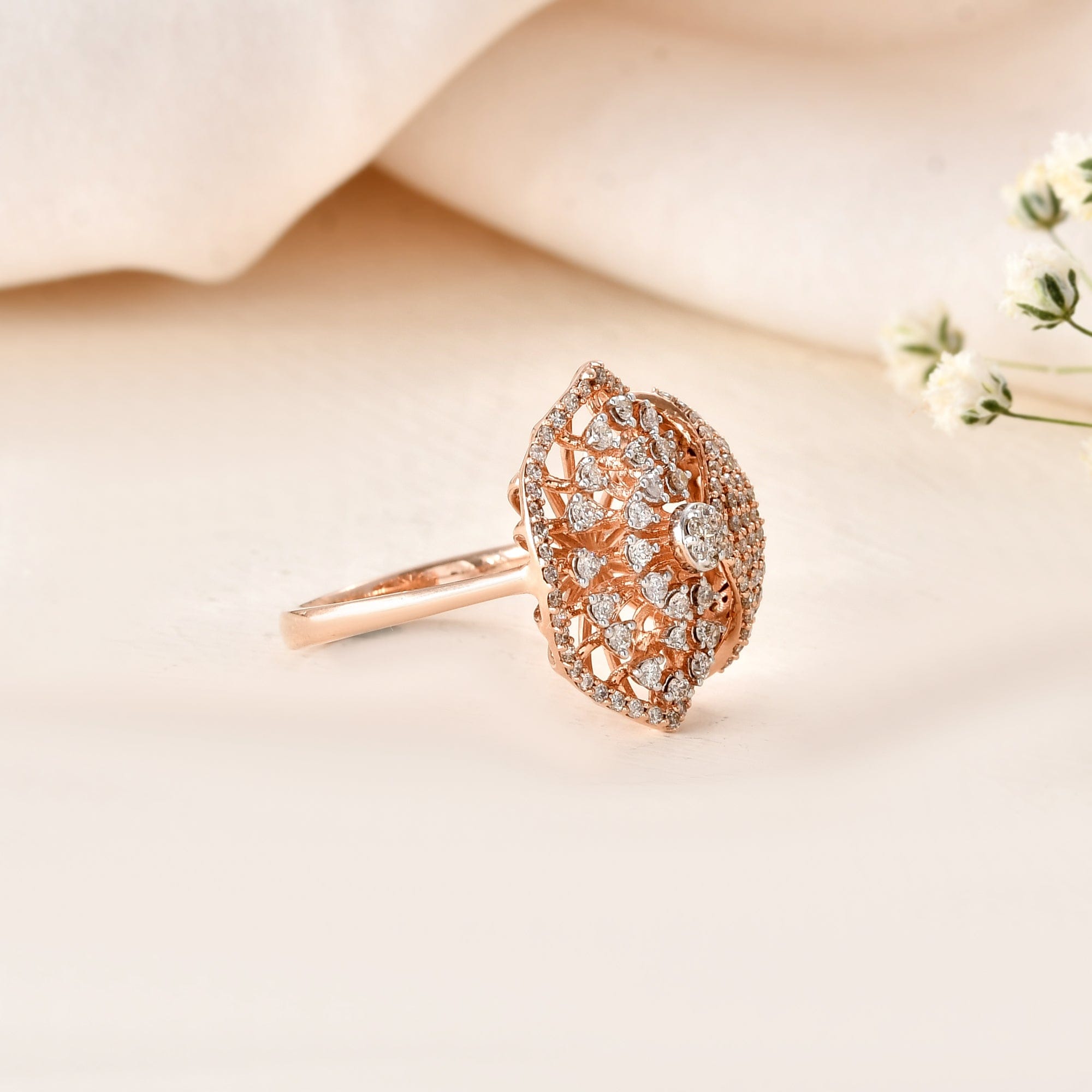 Women's Diamond Statement Ring Intricate Floral Design