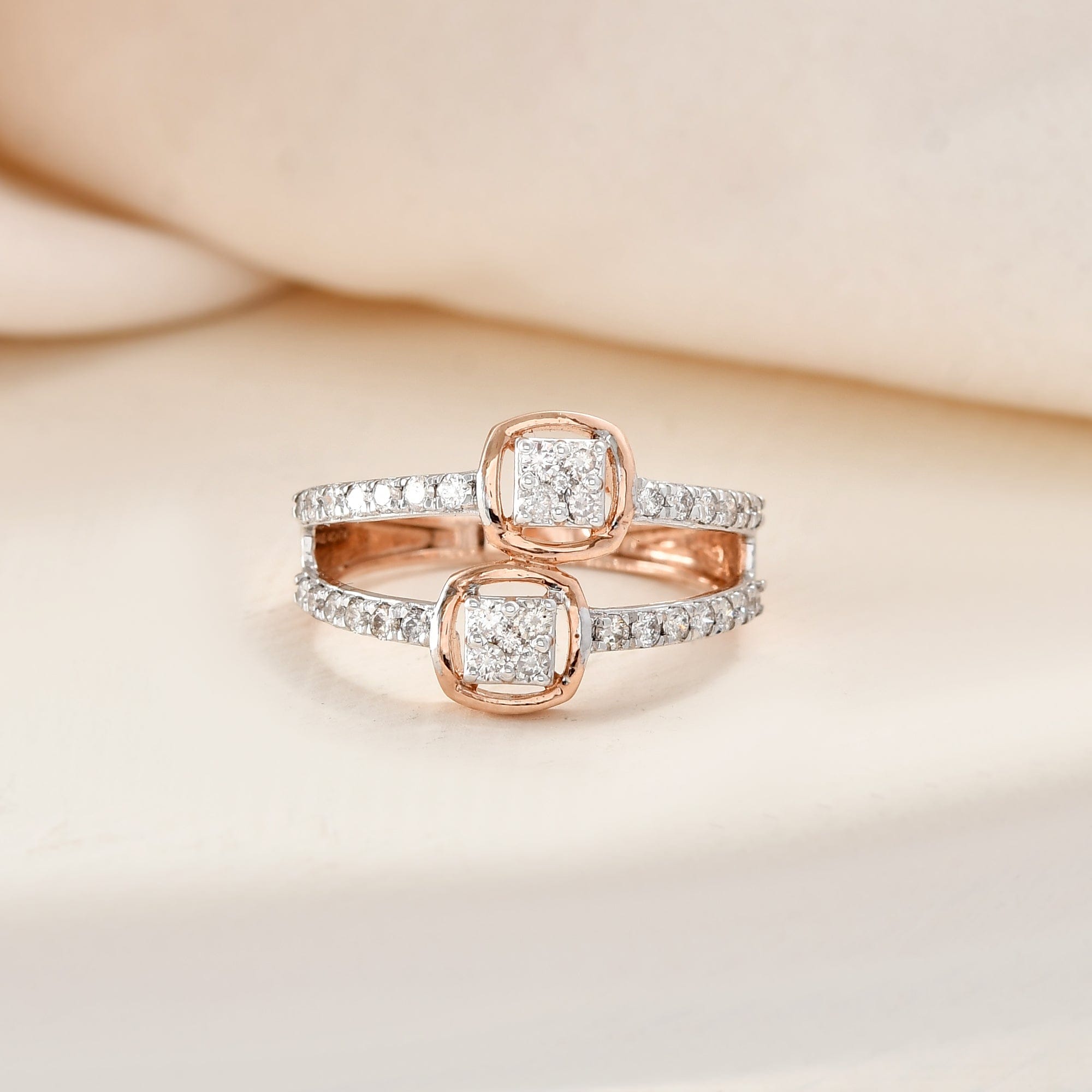 Two Stone Diamond Ring For Women Split Band Design