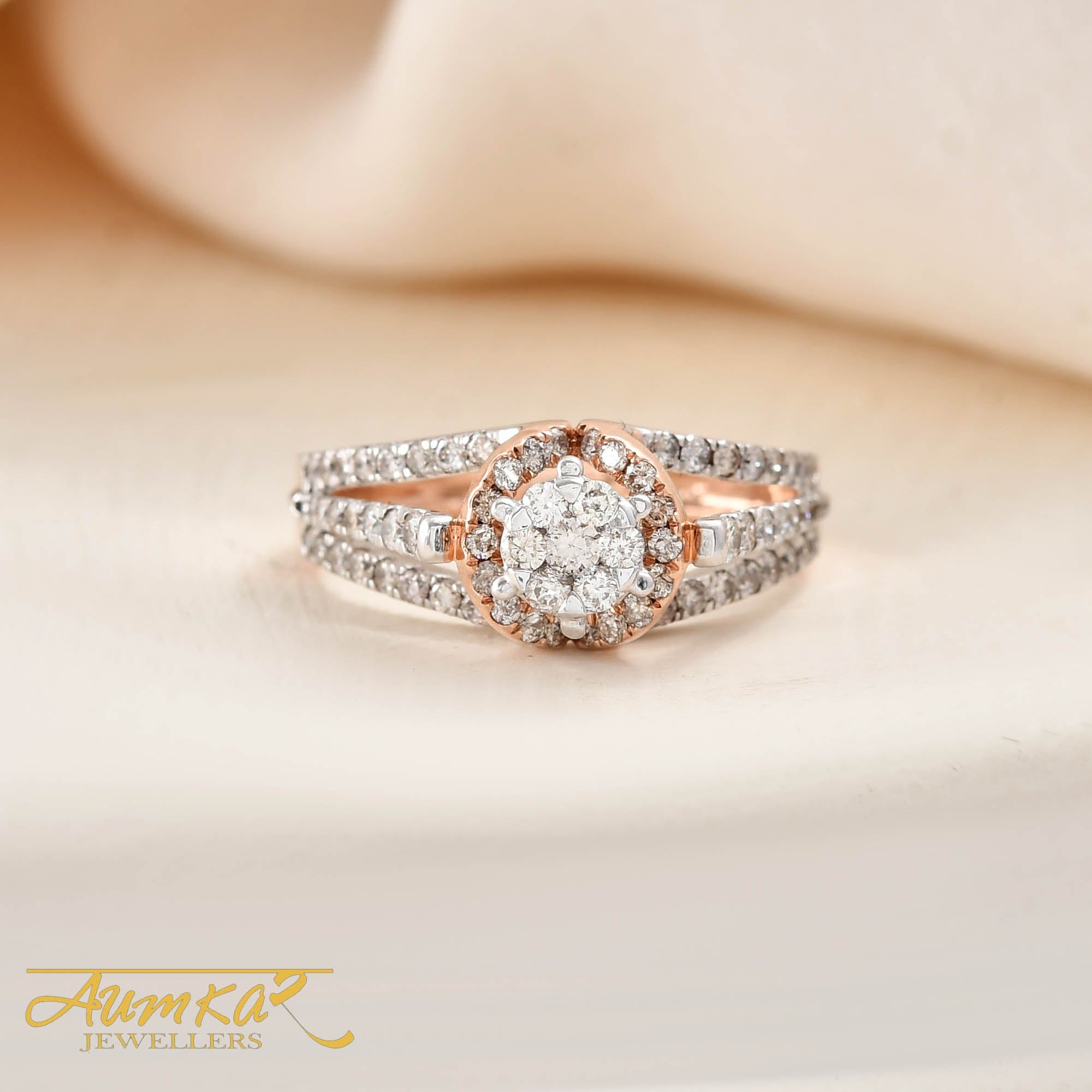 Two Tone Diamond Halo Engagement Ring For Women