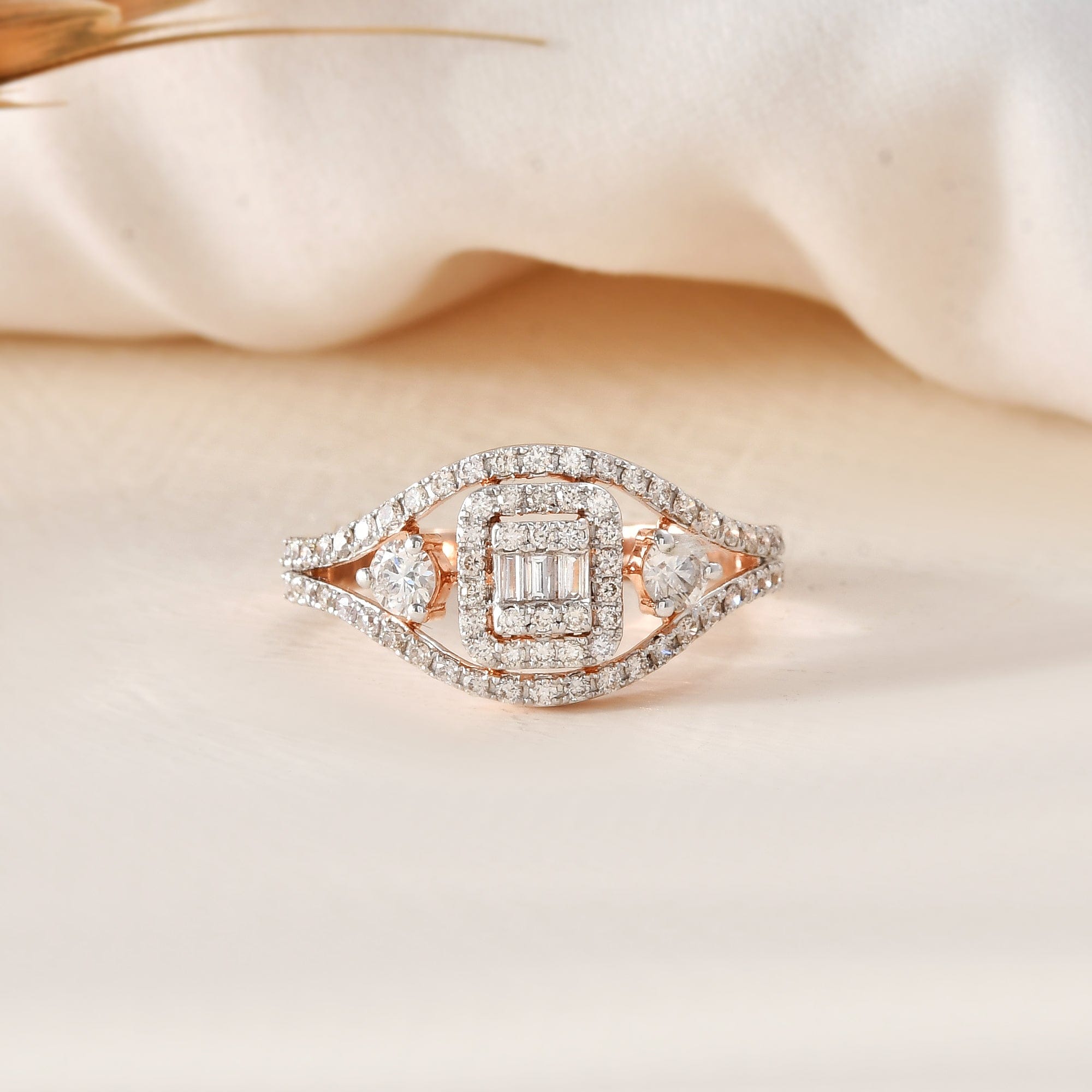Women's Diamond Cluster Ring Rose Gold Halo Design