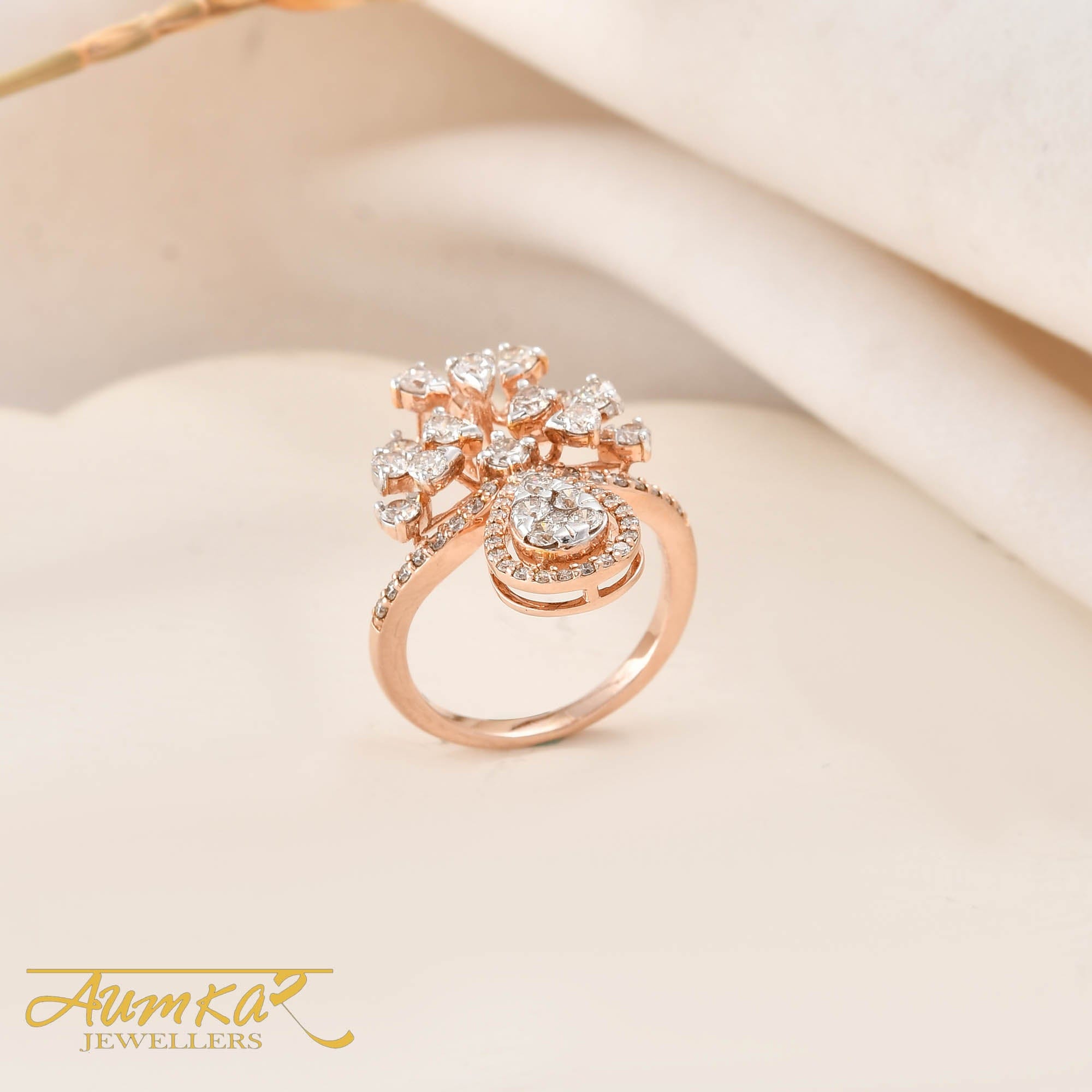 Floral Diamond Cocktail Ring For Women Wedding Engagement