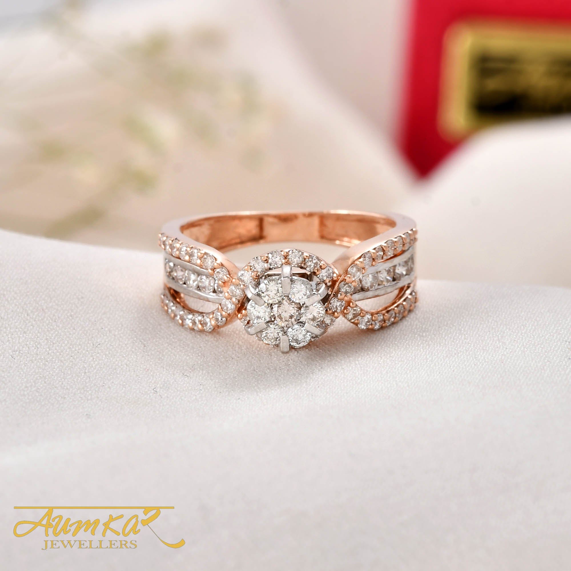 Rose Gold Diamond Flower Ring For Women Engagement Wedding
