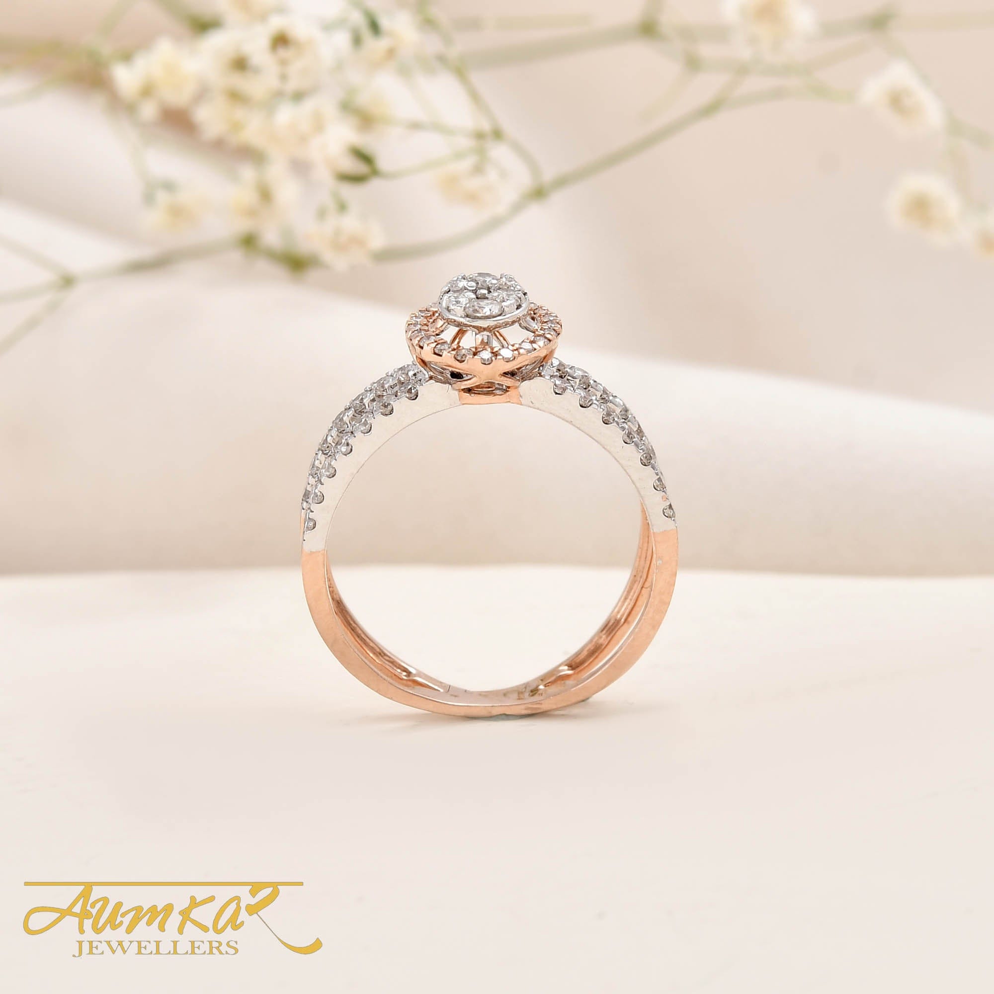 Rose Gold Diamond Halo Engagement Ring For Women