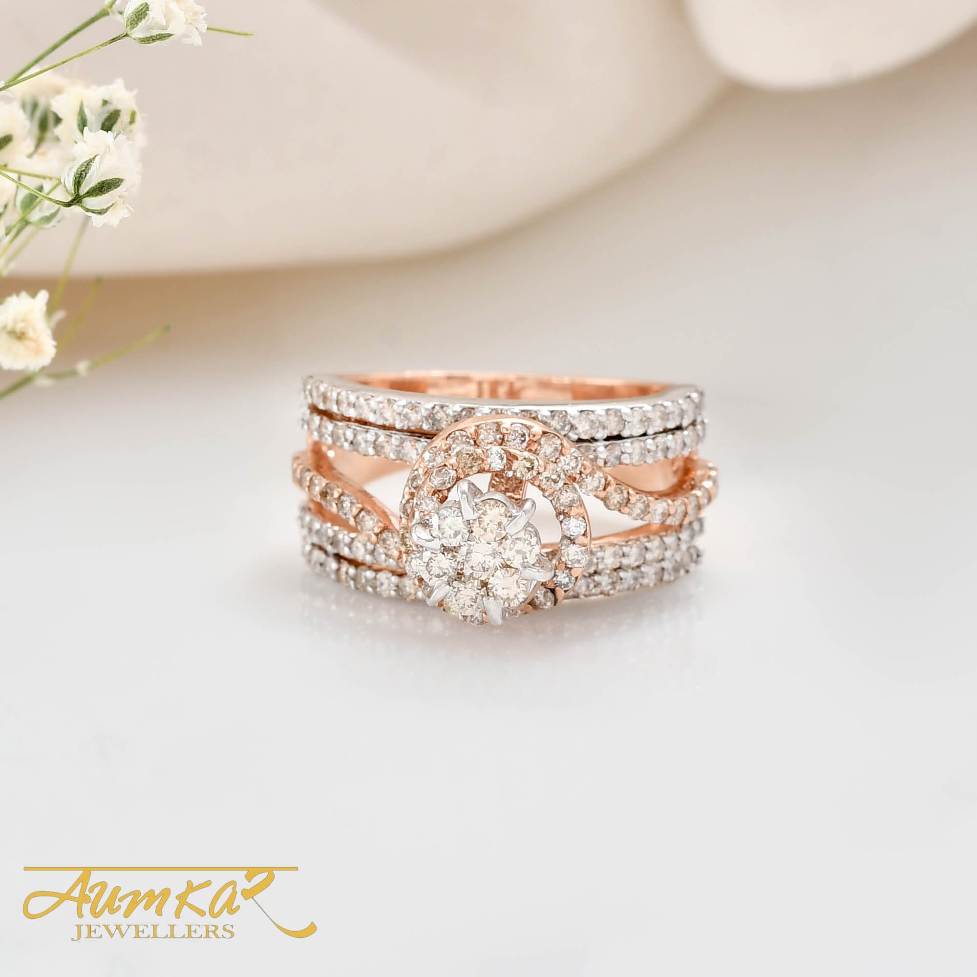 Rose Gold Diamond Cocktail Ring For Women Engagement Wedding