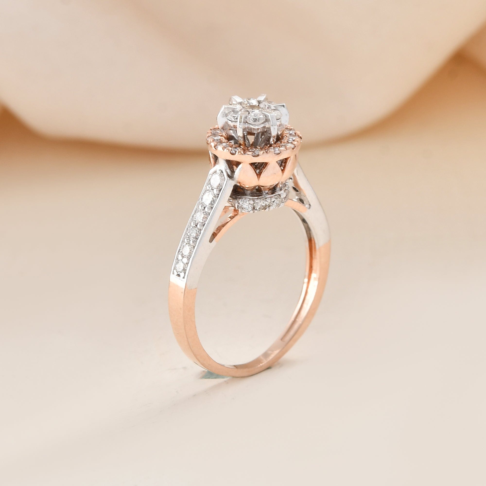 Rose Gold Diamond Halo Engagement Ring For Women