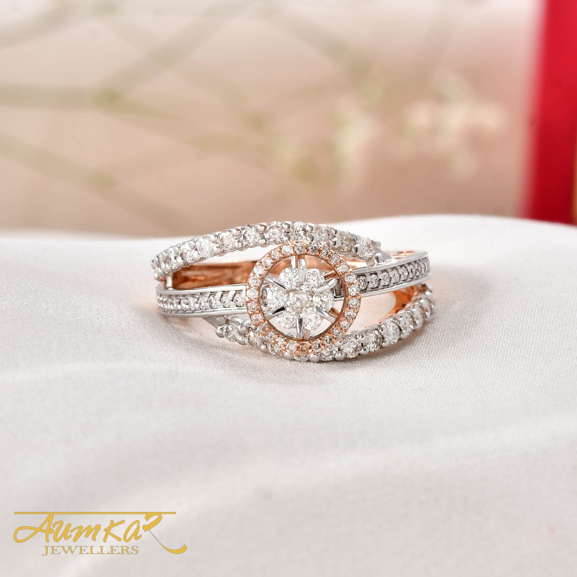 Rose Gold Diamond Halo Engagement Ring For Women