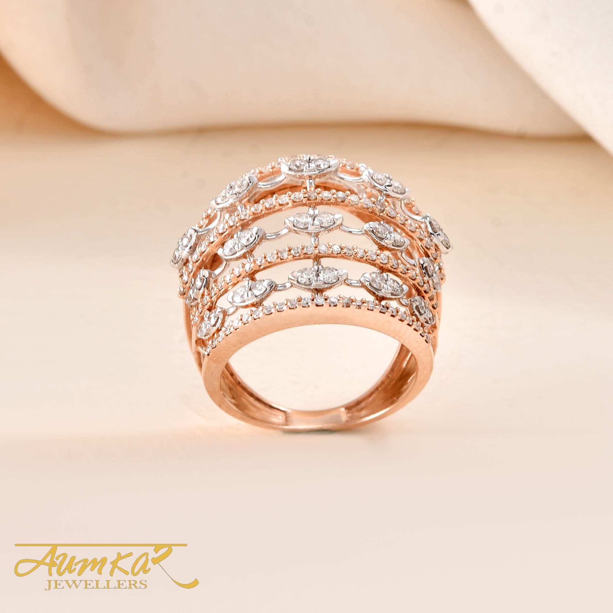 Women's Diamond Band Ring Multi Row Wedding Jewelry