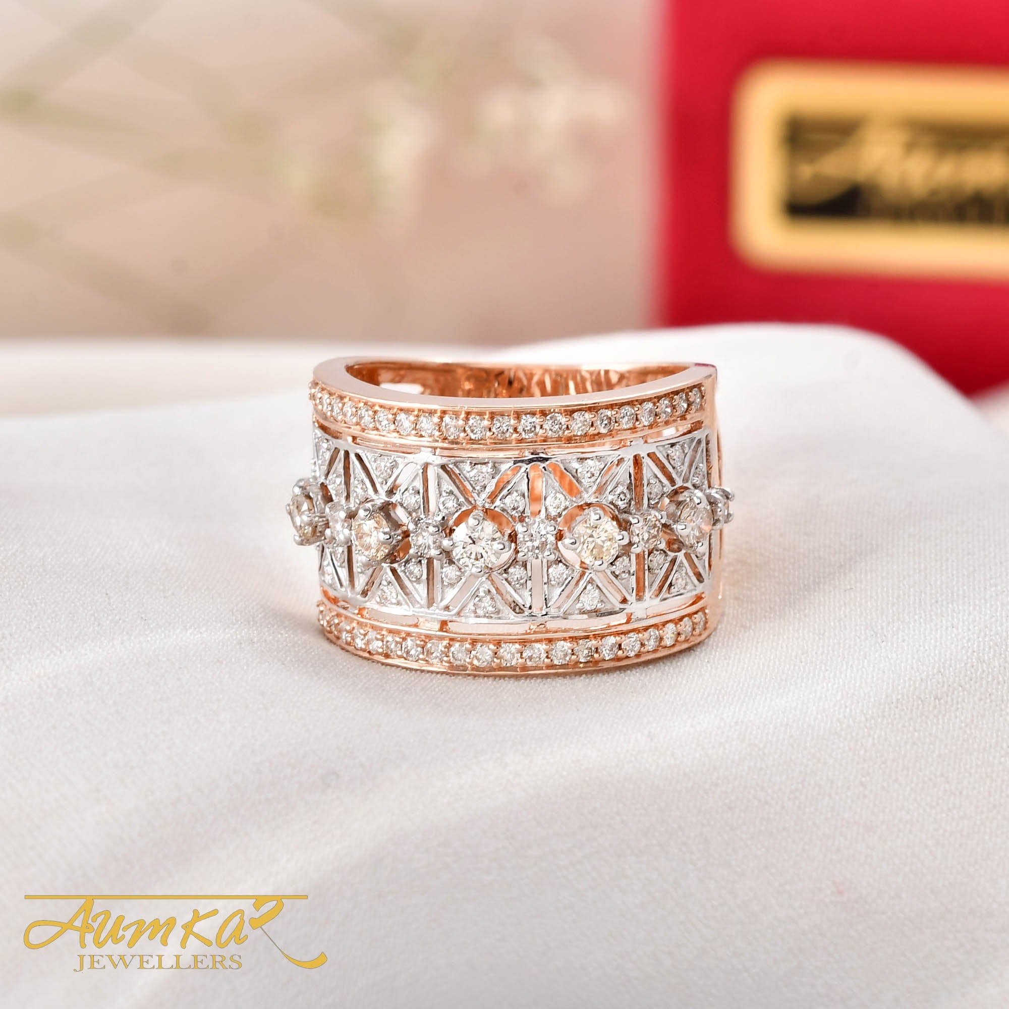 Women's Wide Band Cocktail Ring With Geometric Diamond Design