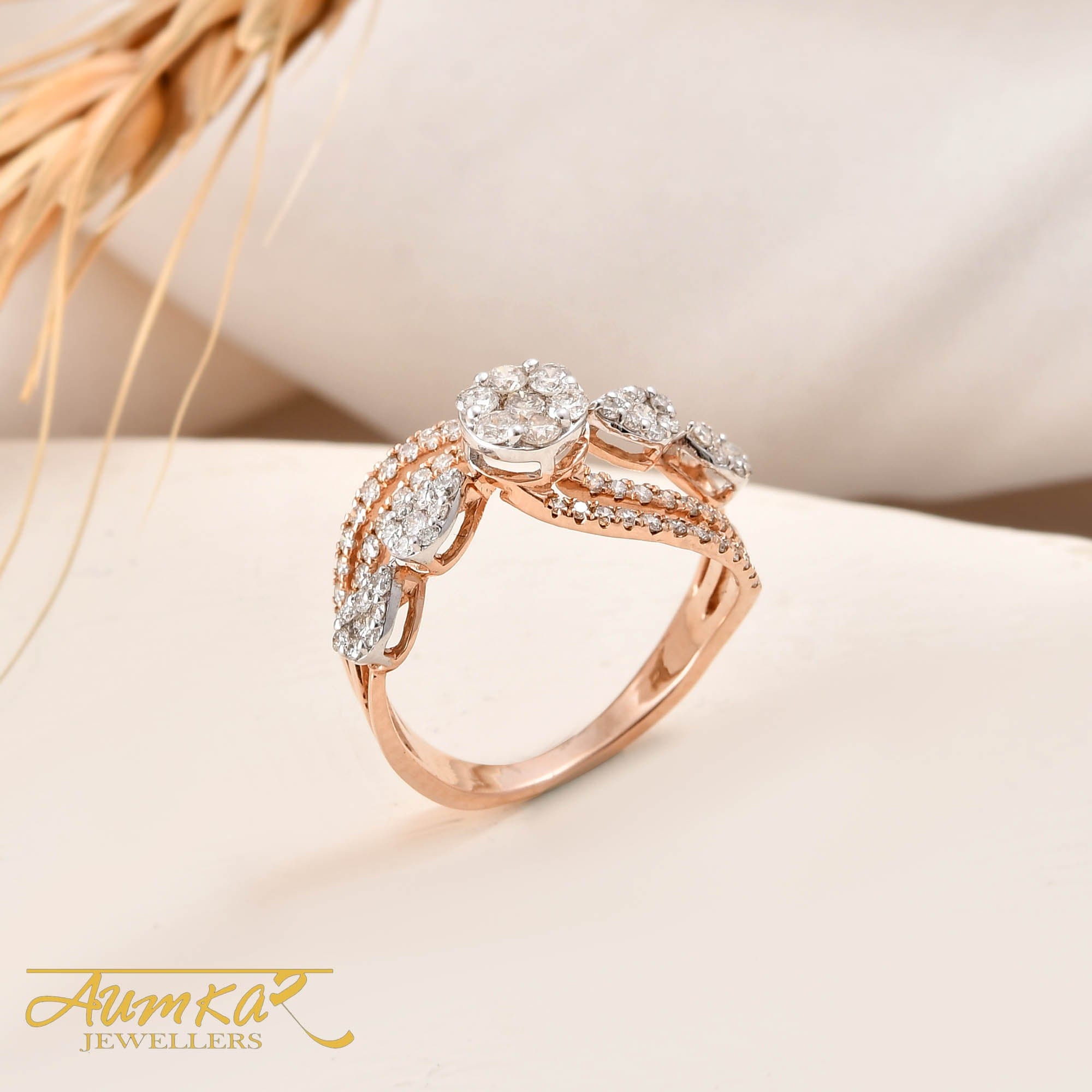 Rose Gold Diamond Cluster Ring For Women Wedding Band
