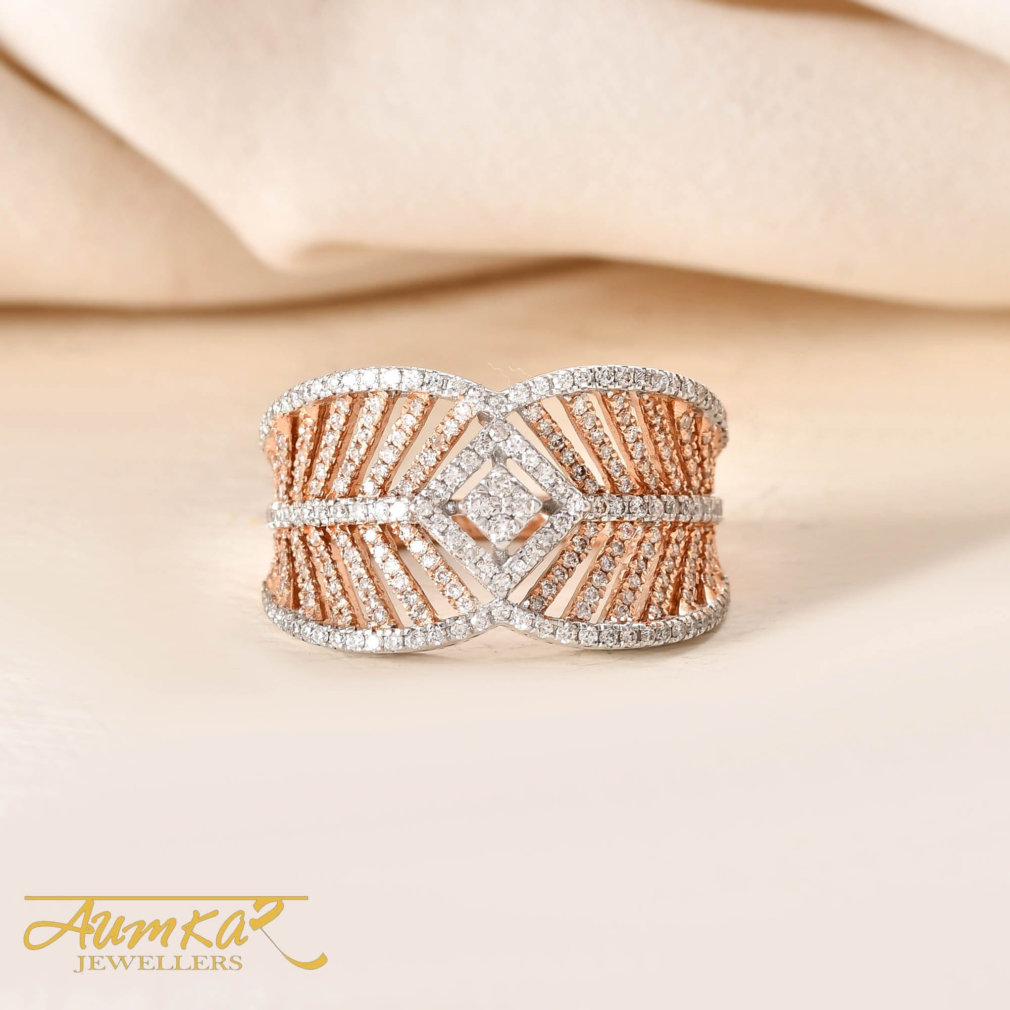 Rose Gold Diamond Cocktail Ring For Women Wedding Band