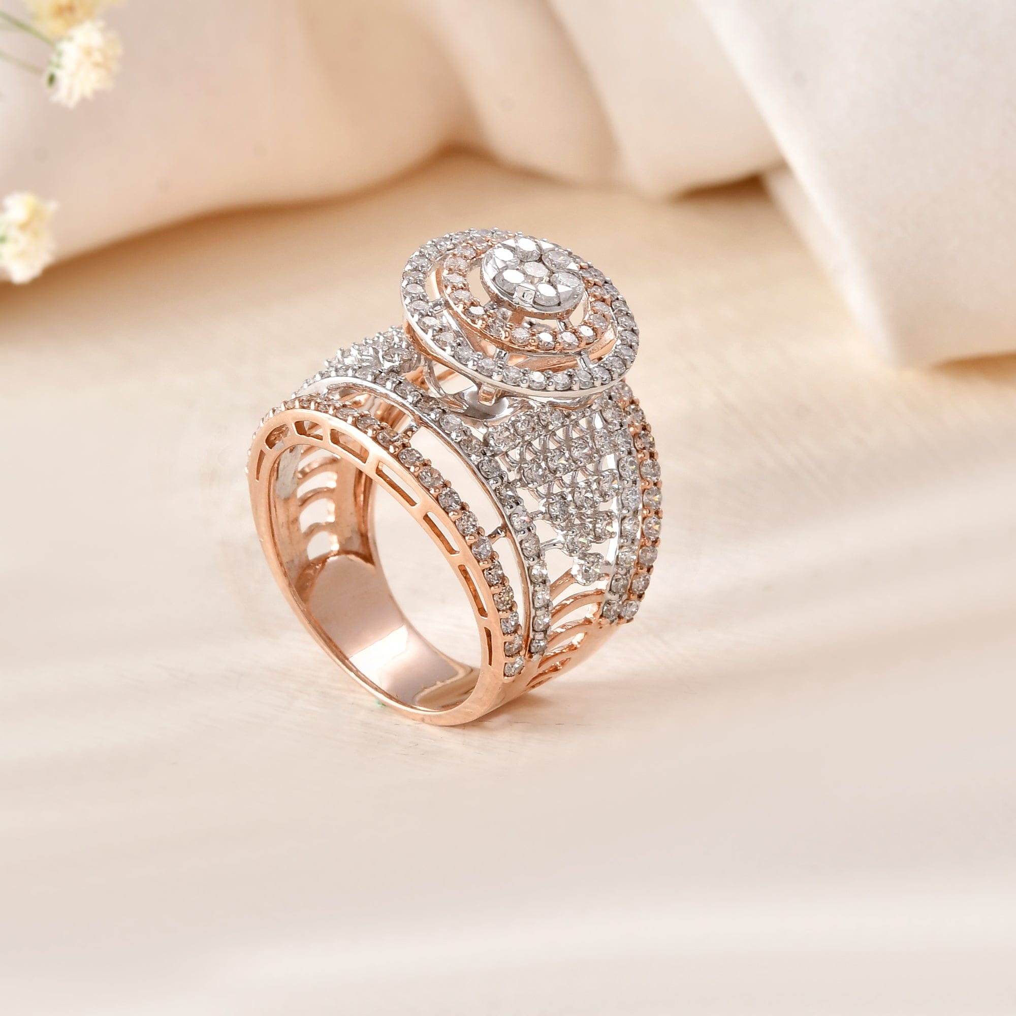 Women's Diamond Cocktail Ring Wide Band Statement Design