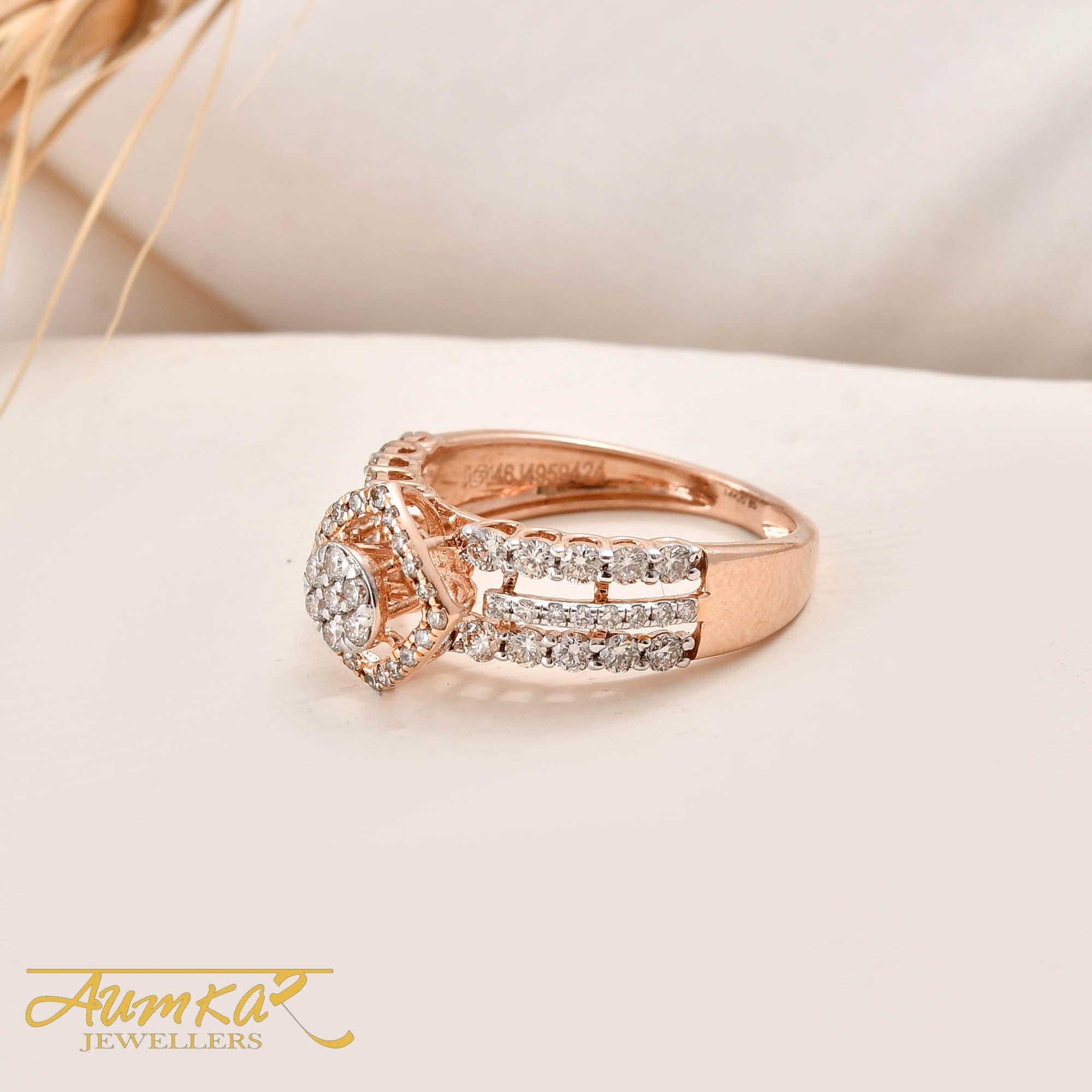 Rose Gold Diamond Cluster Engagement Ring For Women