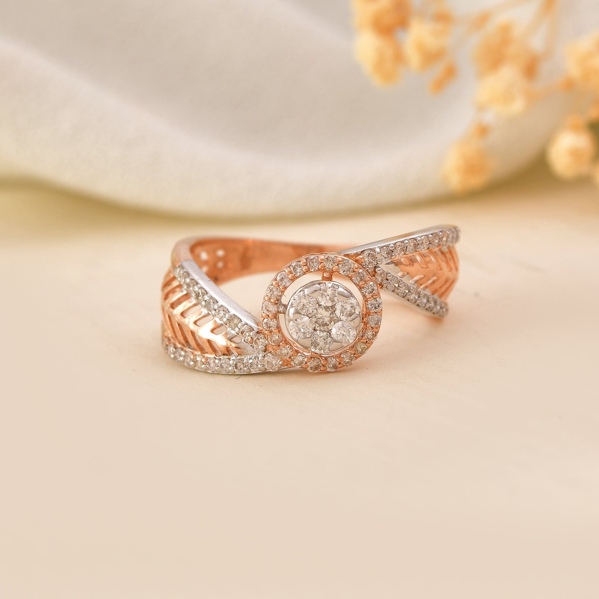 Rose Gold Diamond Halo Engagement Ring For Women