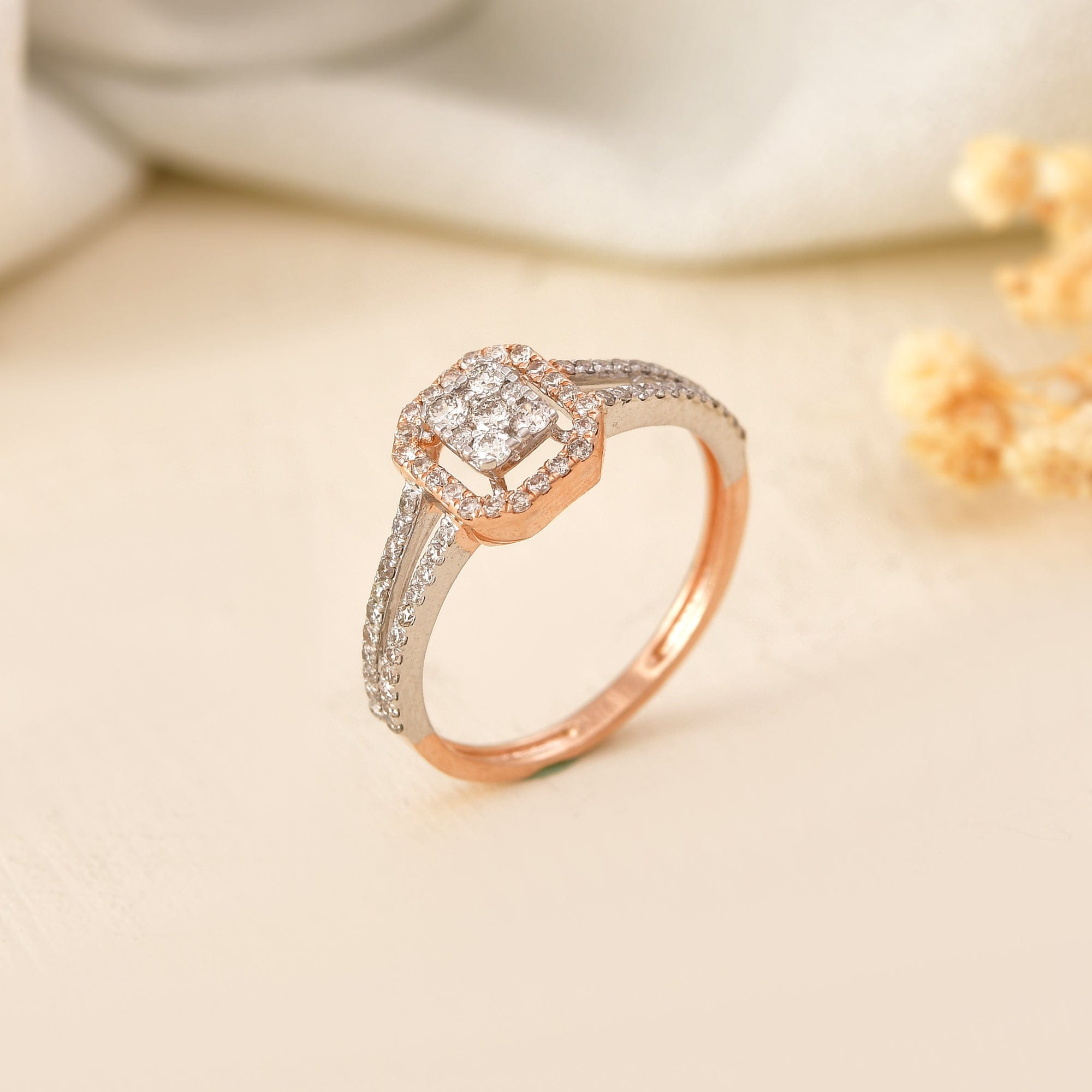 Women's Halo Engagement Ring With Split Band Design