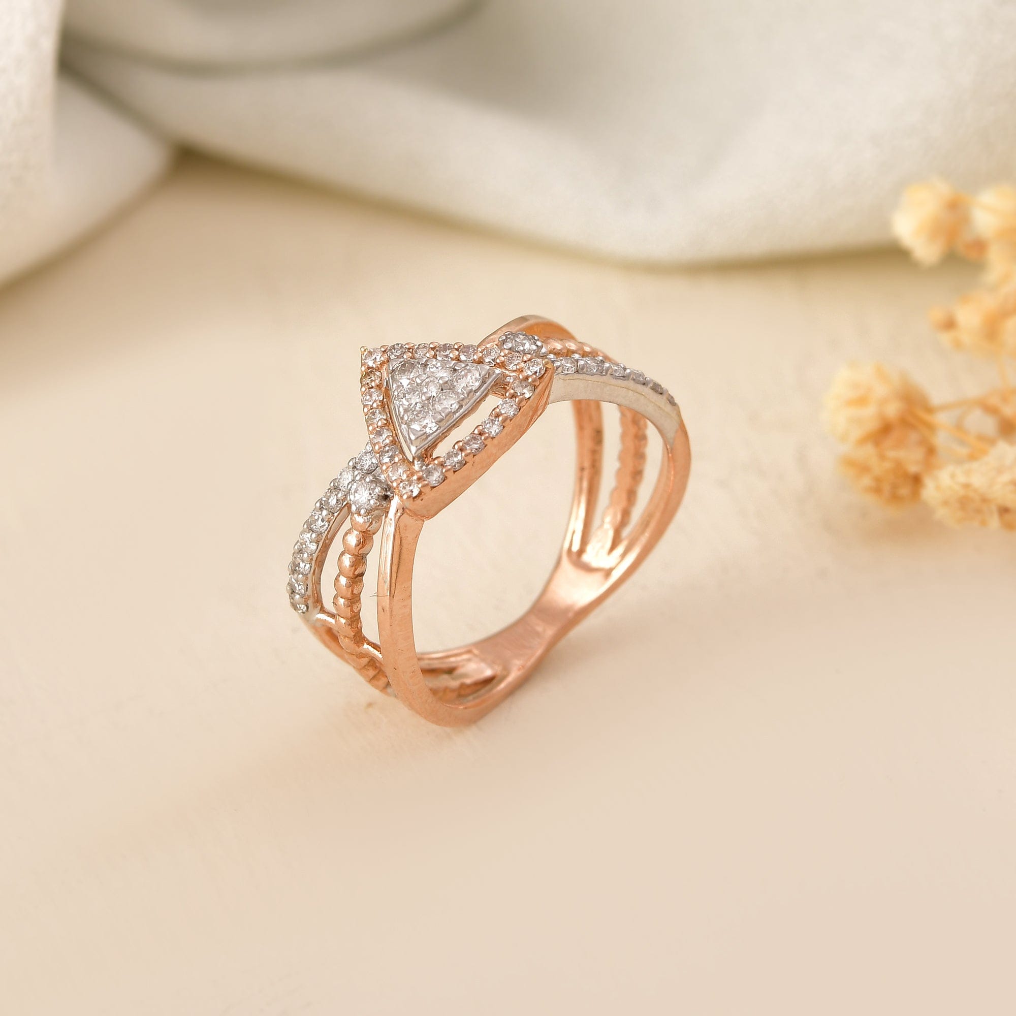Rose Gold Diamond Triangle Ring For Women Engagement