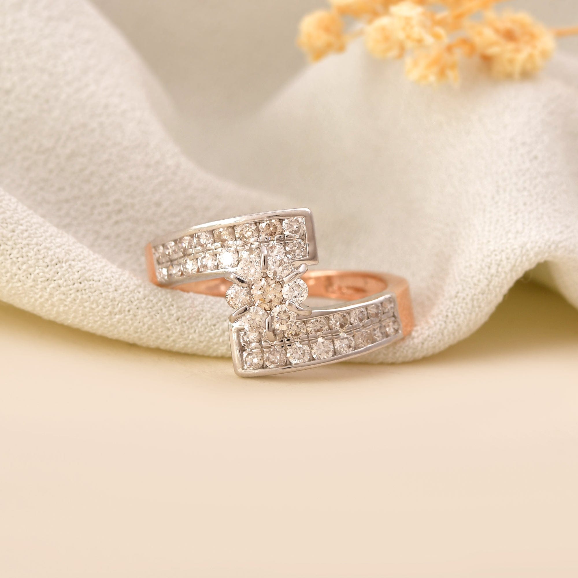 Women's Diamond Bypass Ring Rose Gold Engagement Wedding Band