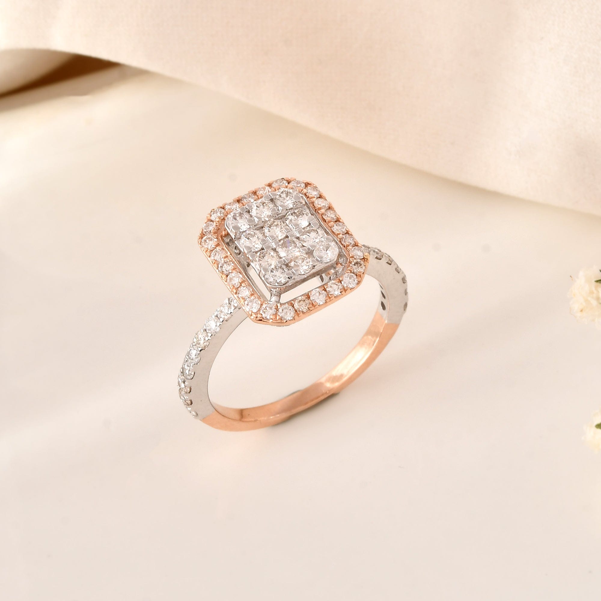 Women's Diamond Halo Engagement Ring Rectangular Cluster