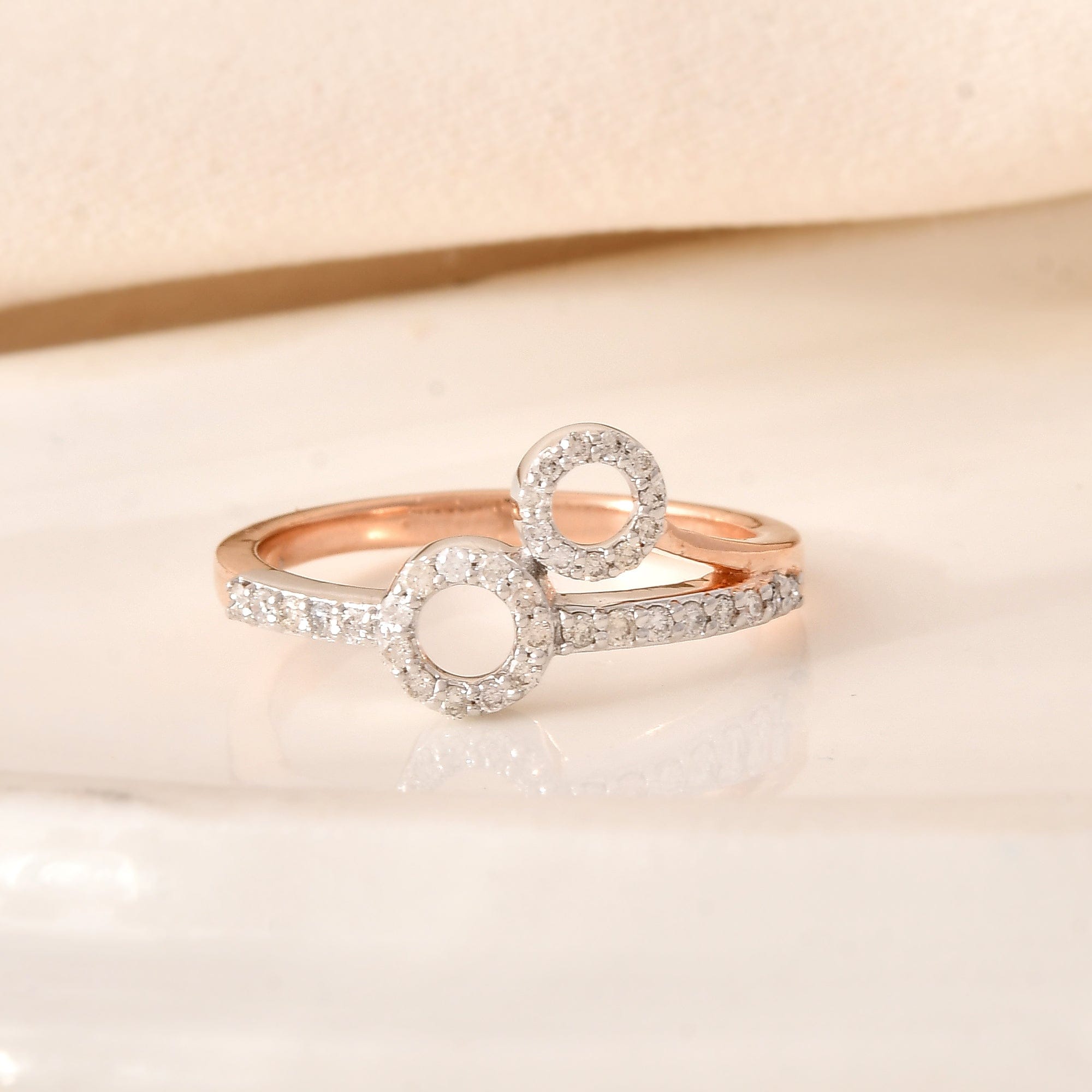 Double Circle Diamond Ring For Women Unique Bypass Design