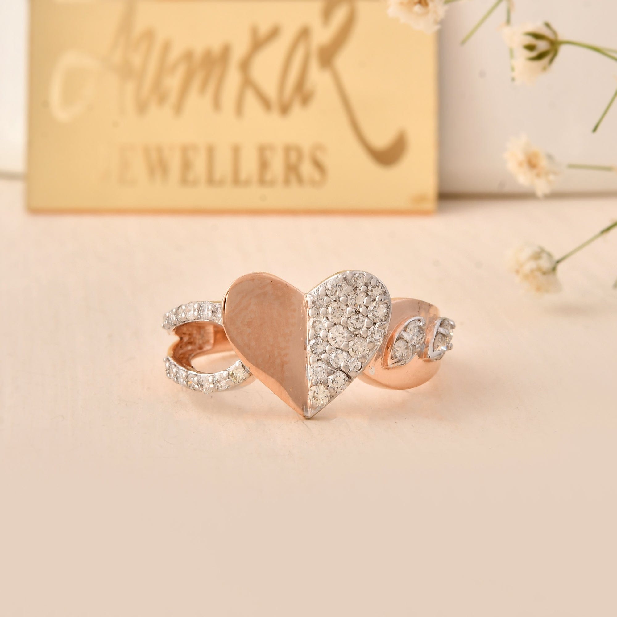 Heart Diamond Ring Rose Gold Wedding Engagement Women