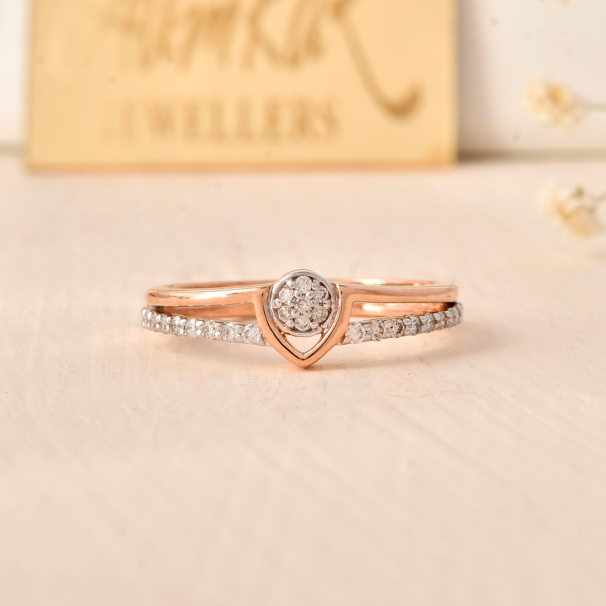 Rose Gold Diamond Cluster Heart Ring For Women