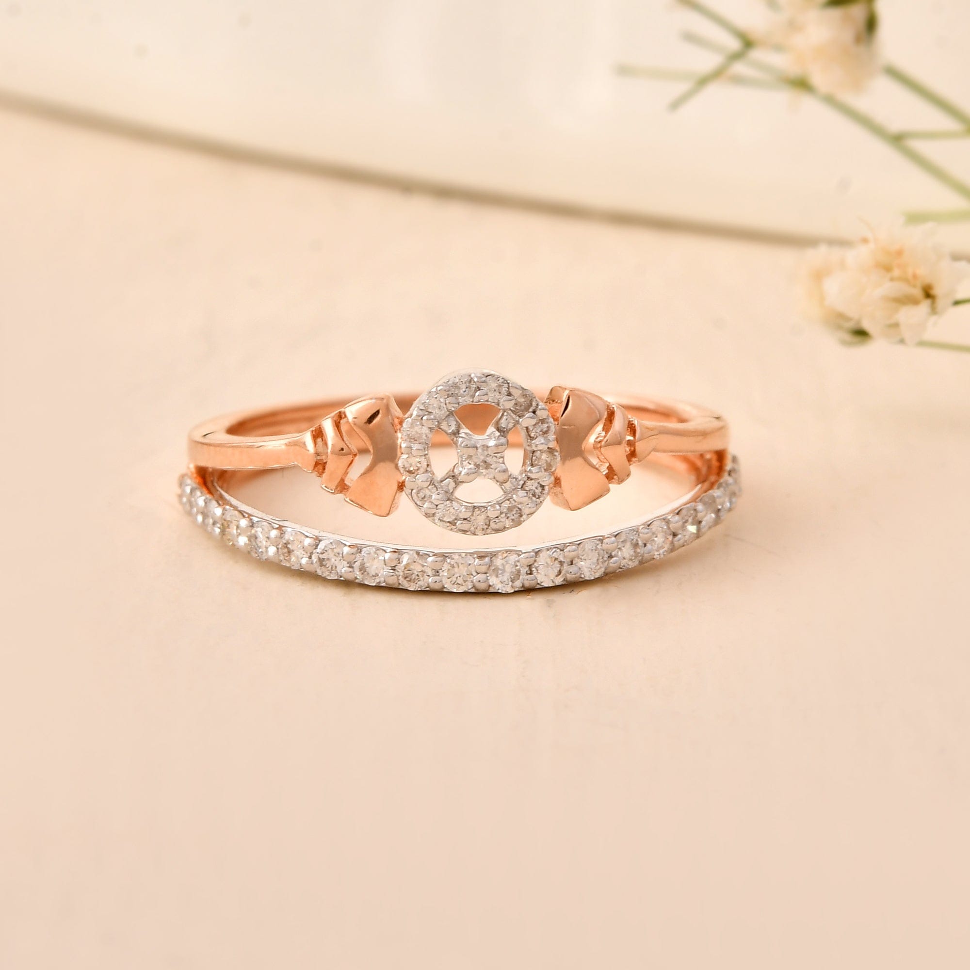 Women's Diamond Engagement Ring Rose Gold Double Band Design