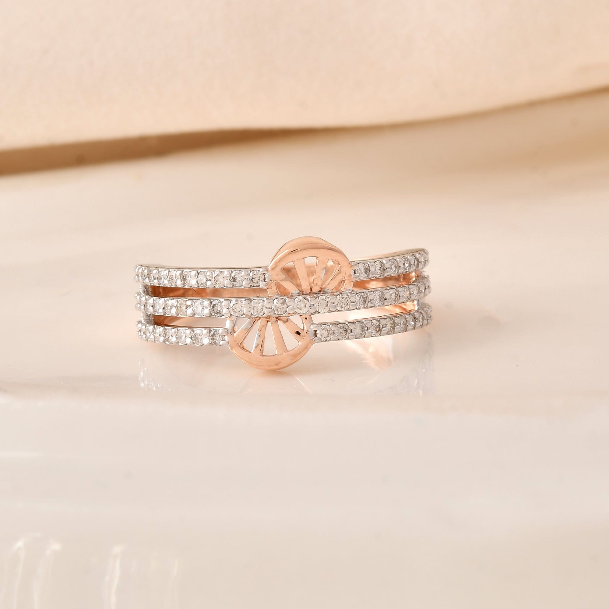 Diamond Triple Band Ring With Wheel Design For Women