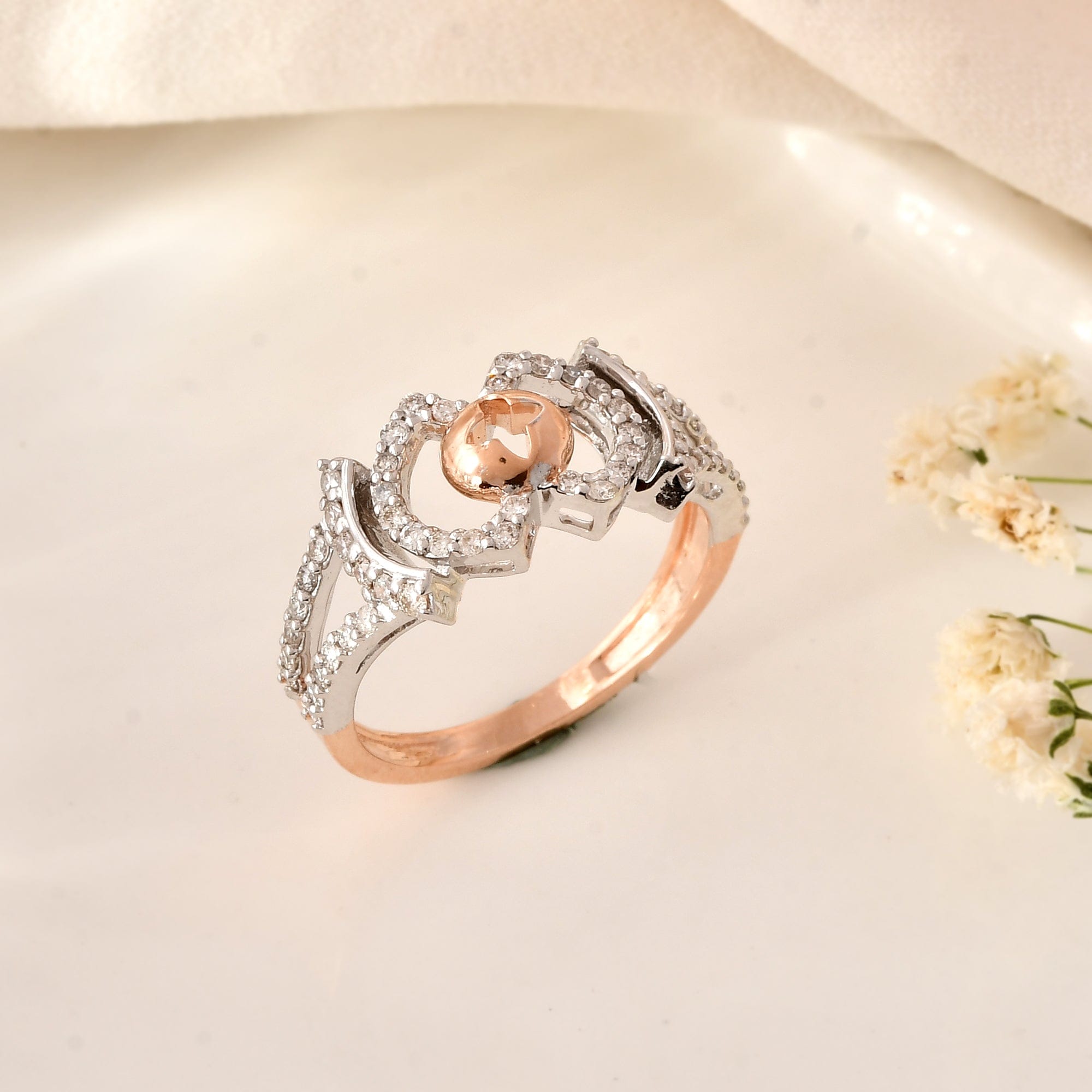 Heart Diamond Ring Two Tone Split Shank Design For Women