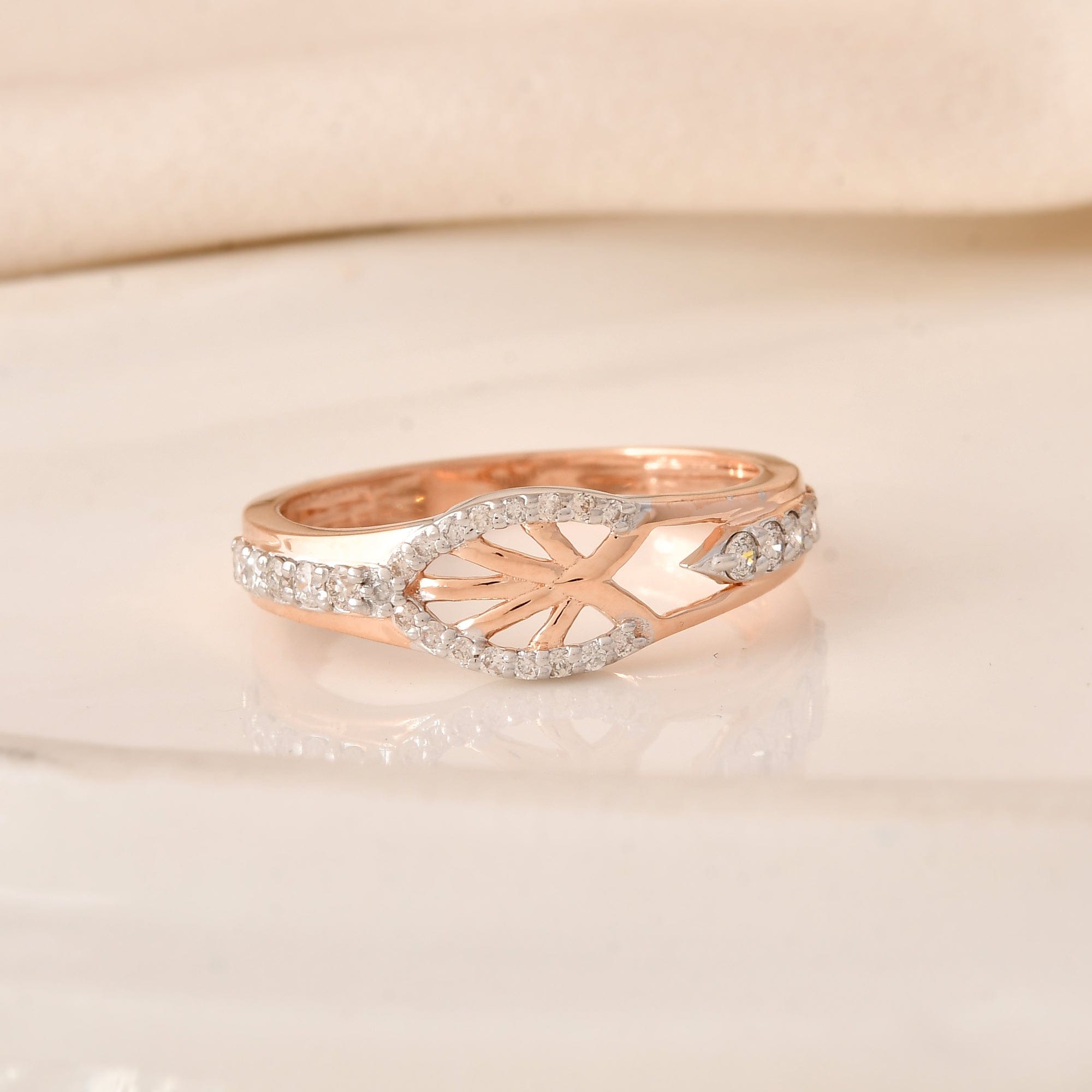 Women's Diamond Ring Rose Gold Floral Design Engagement