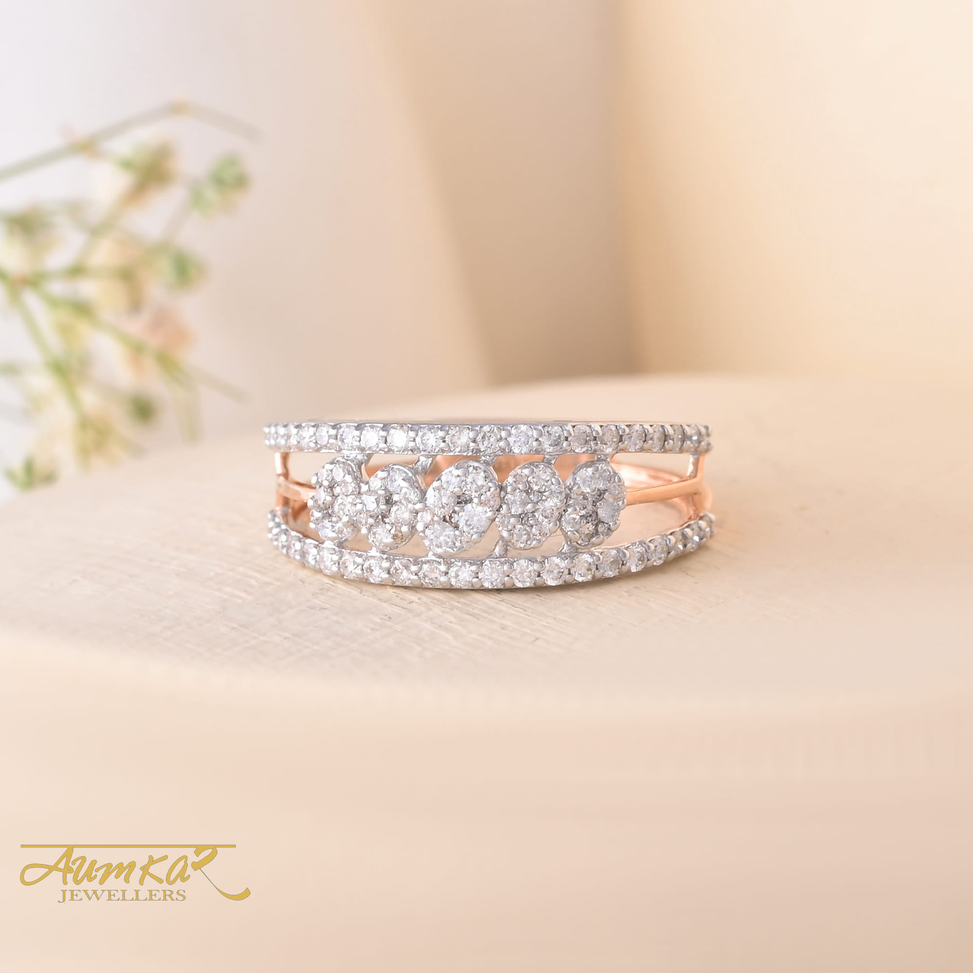 Women's Diamond Cluster Ring With Split Band Design