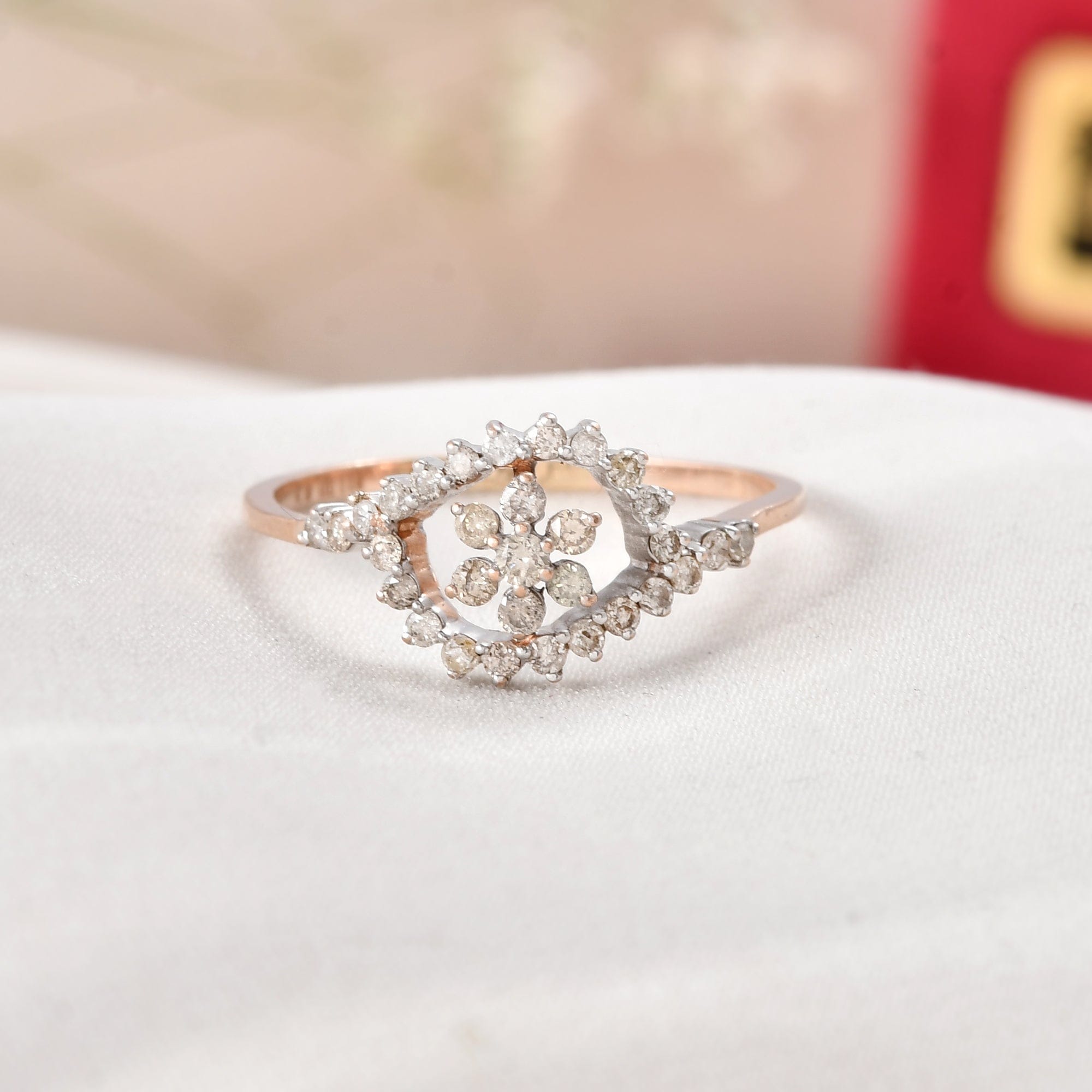 Rose Gold Diamond Flower Ring For Women Wedding Engagement